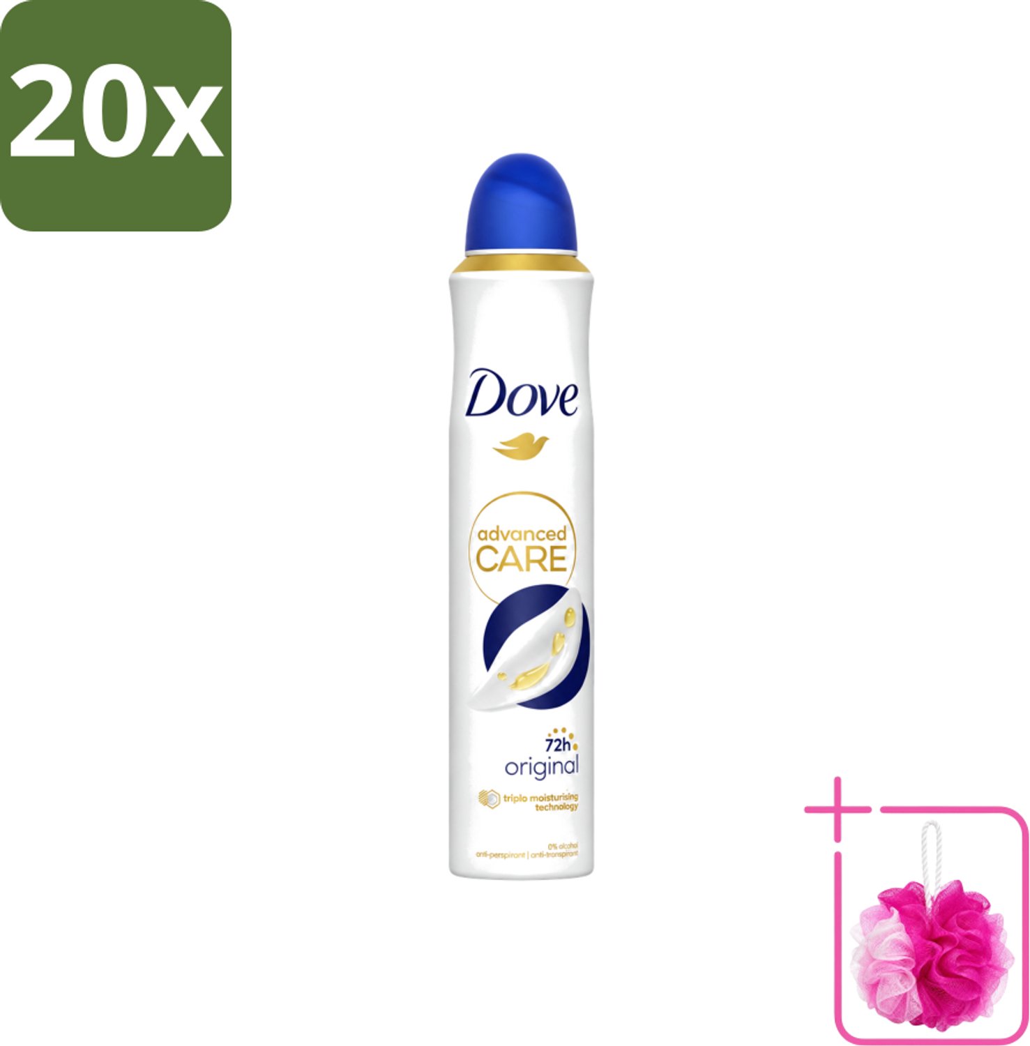 20 x Dove - Deodorant - Spray Advanced Care - Frisse en langdurige bescherming - 200 ml - Bulkverpakking - Anti-transpirant spray - Douchemop - Huidverzorging