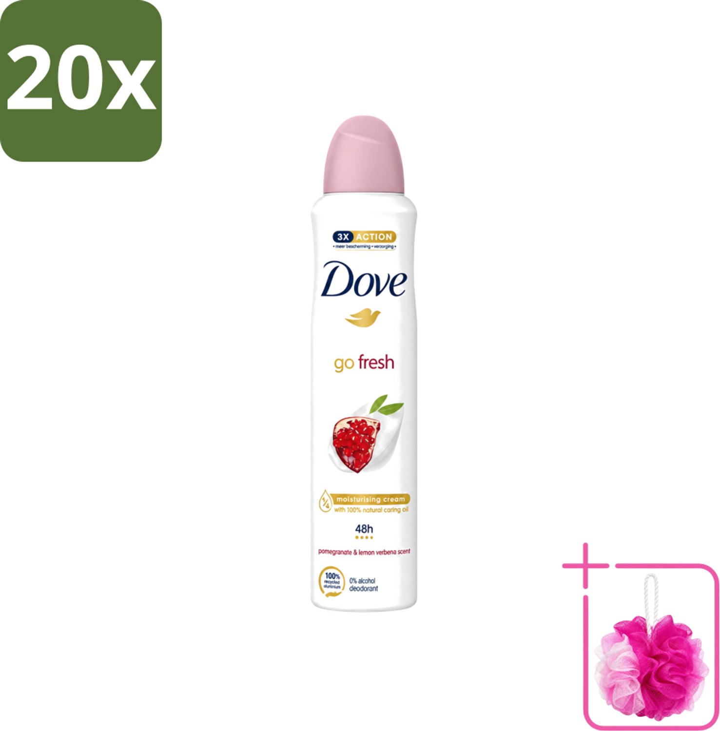 20 x Dove - Deodorant - Spray Go Fresh - Granaatappel - Fruitige geur - 250 ml - Bulkverpakking - Dove Deodorant Spray - Douchemop - Geurige anti-transpirant
