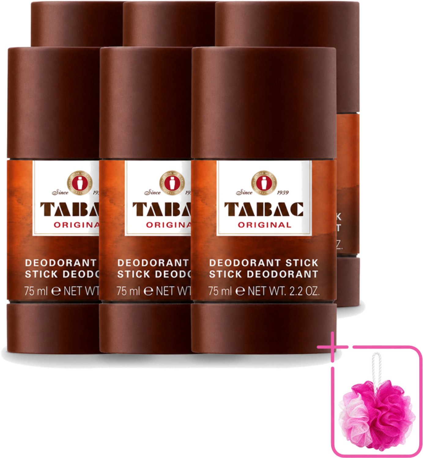6 x Tabac Original - Deodorant Stick - Langdurige frisheid - 75 ml - Bulkverpakking - Deodorant Stok - Douchemop - Zweetvervoeging
