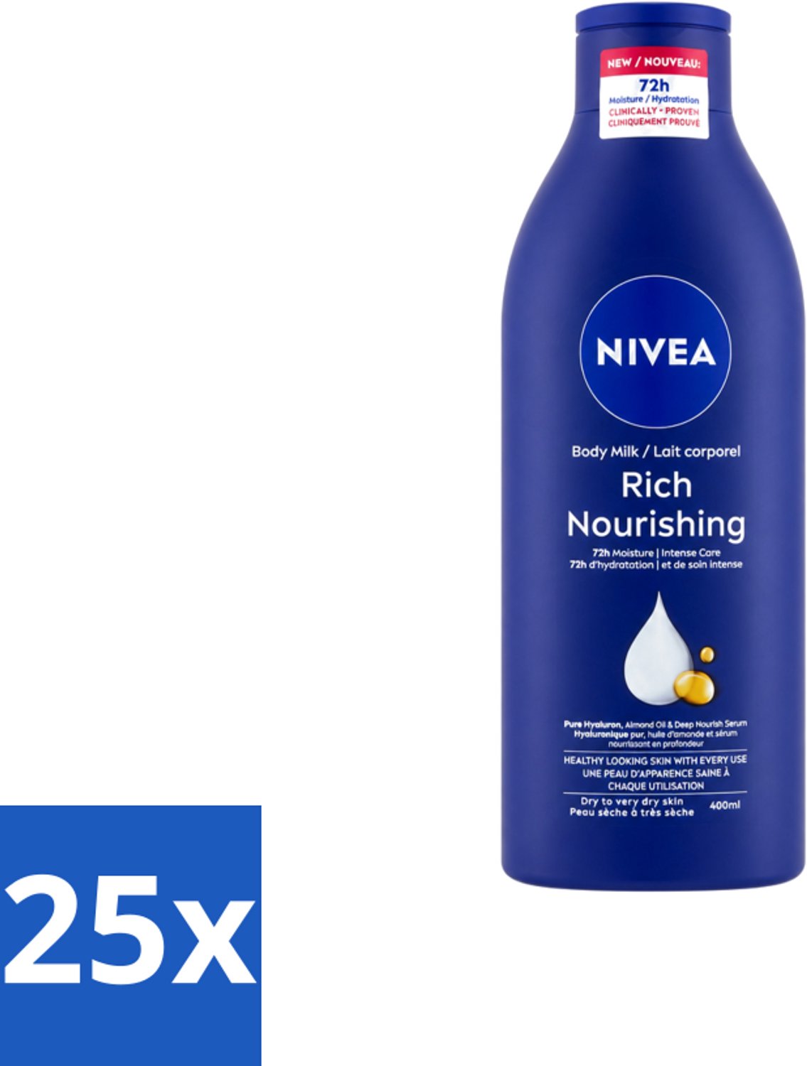 25 x Nivea – Bodylotion – Voor Droge Huid – 400 ml - Voordeelverpakking - 25 stuks
