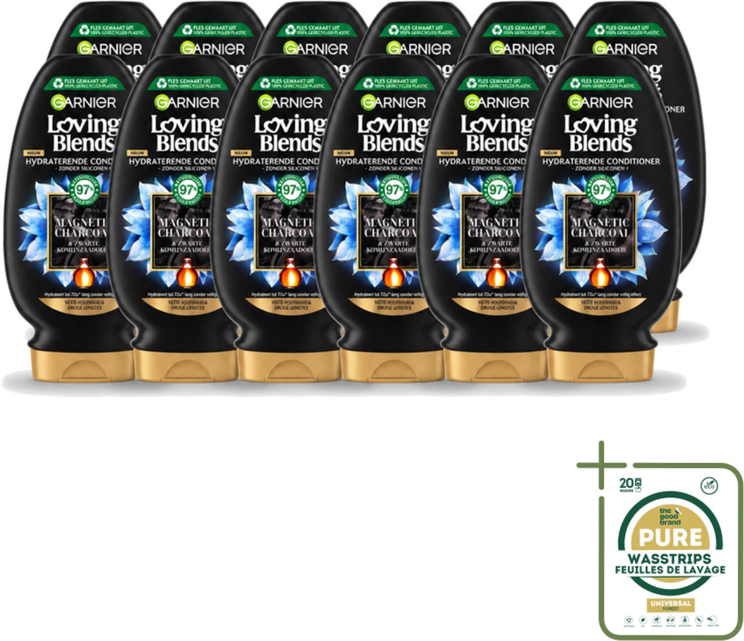 12 x Garnier - Loving Blends - Conditioner - Magnetic Charcoal - Vette Hoofdhuid & Droge Lengtes - 250 ml - Wasstrips - Vette Hoofdhuid - Droge Lengtes - Conditioner - Zuiverende Conditioner - Hydraatende Conditioner