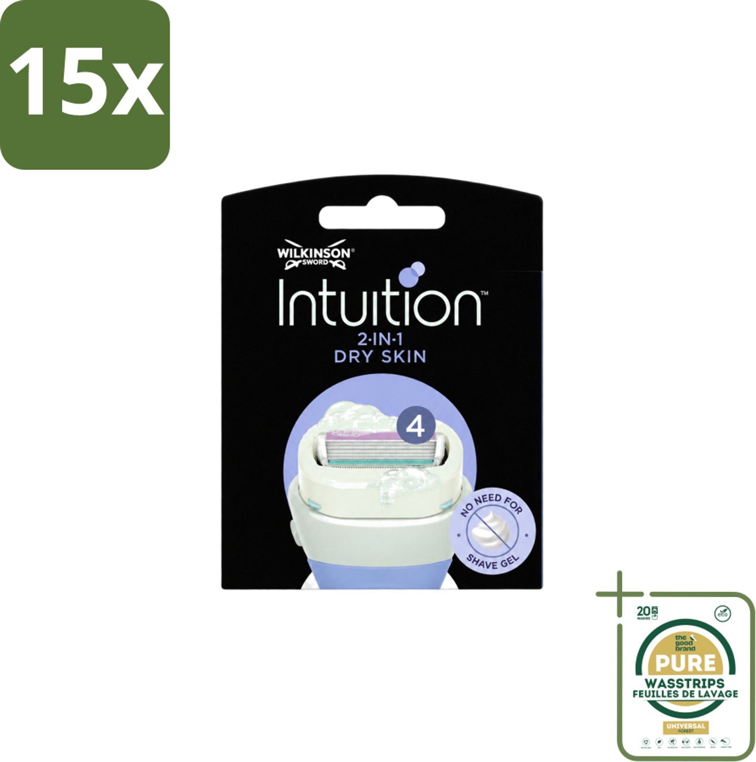 15 x Wilkinson – Scheermesjes – Intuition Dry Skin Coconut Milk & Almond Oil – 3 Scheermesjes - Wasstrips - Scheermesjes - Droge Huid - Kokosmelk - Amandelolie - Huidverzorging