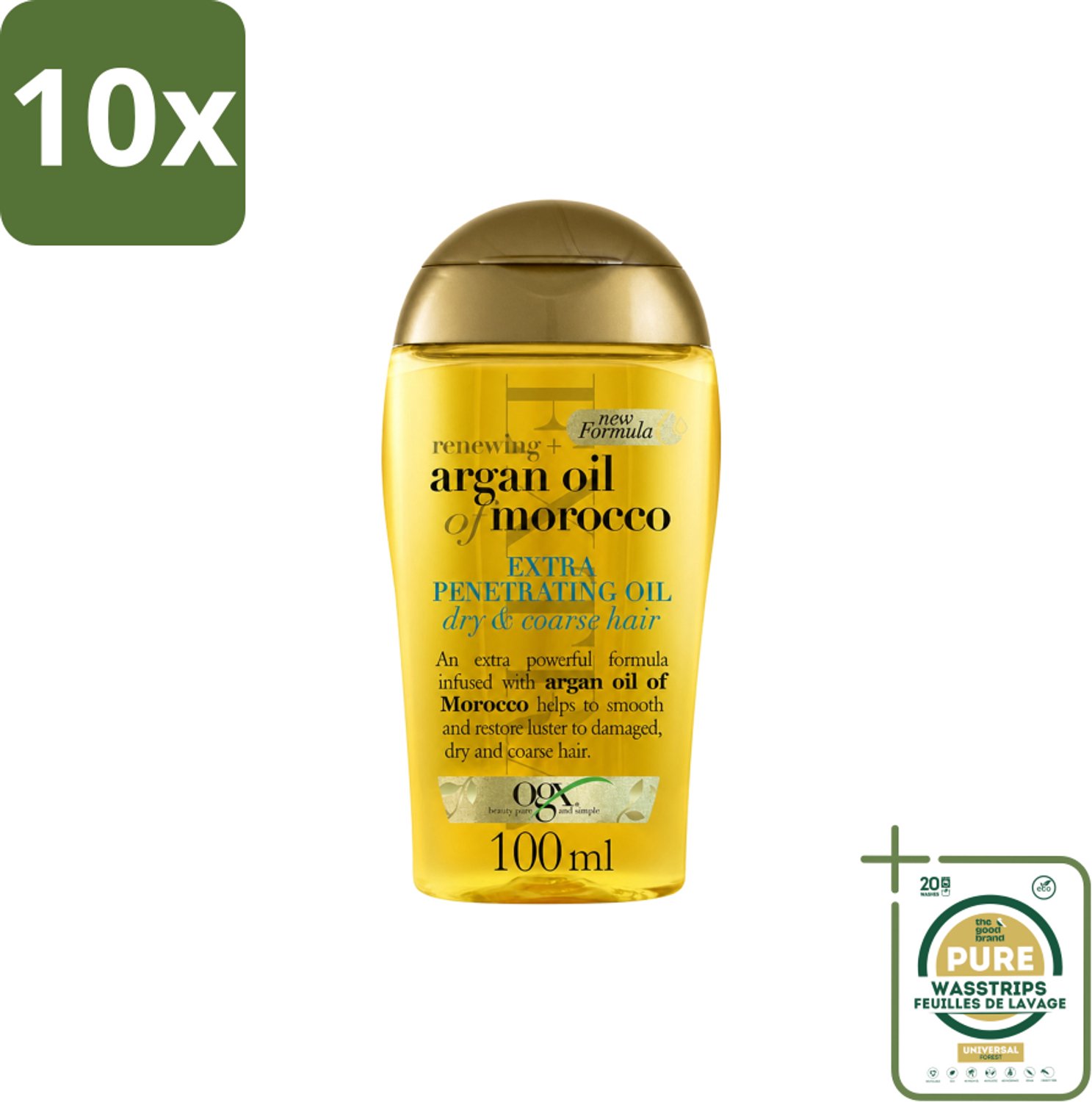10 x OGX – Haarolie – Argan Oil of Morocco Extra Penetrating – Verzorgend - Wasstrips - Haarherstel - Arganolie - Droog Haar - Beschadigd Haar - Haarvoeding