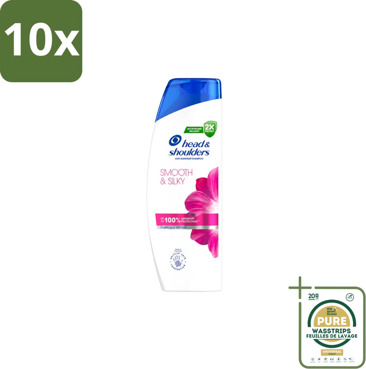 10 x Head & Shoulders - Shampoo - Smooth & Silky - 250ml - Wasstrips - Roosvrij Haar - Droog Haar - Pluizig Haar - Glad Haar - Zijdezacht Haar