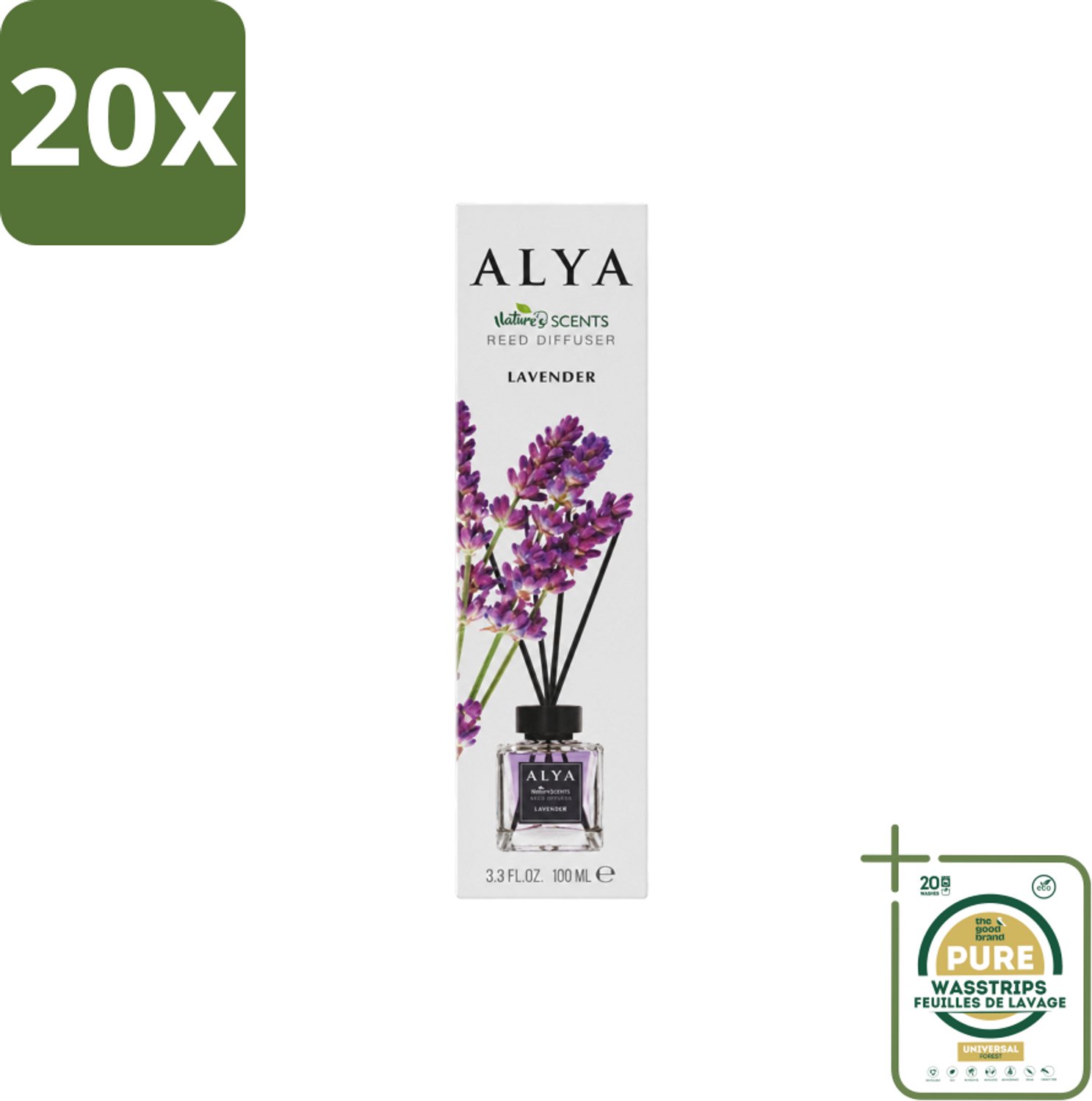 20 x Alya – Reed Diffuser – Lavender – Interieurparfum - Wasstrips - Geurstokjes - Lavendel - Ontspanning - Geur - Thuis