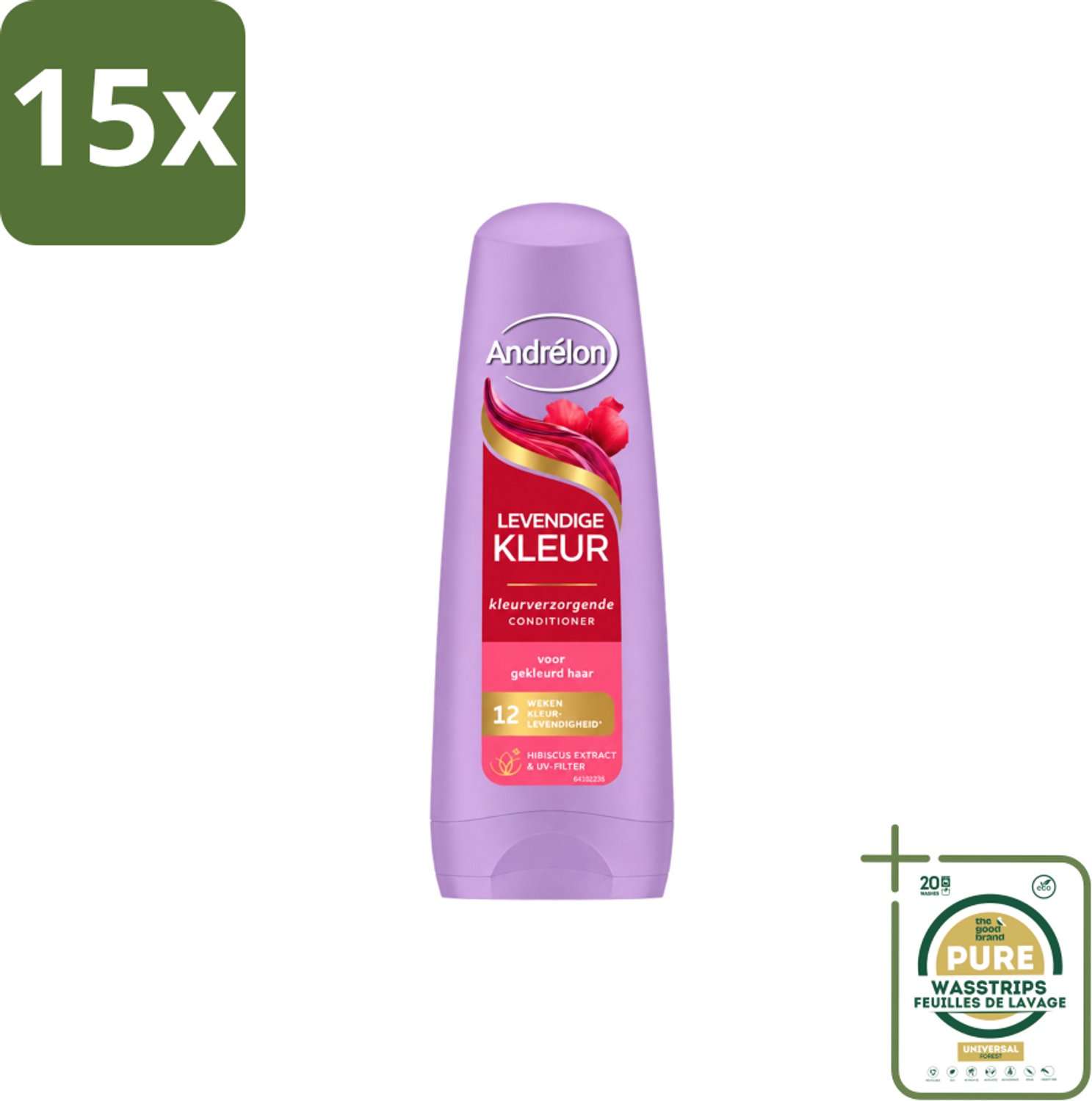 15 x Andrélon – Conditioner – Levendige Kleur – 200 ml - Wasstrips - Kleurvervanging - Haarkleur Bescherming - UV-filter - Hibiscus Extract - Haarkleur Levendigheid
