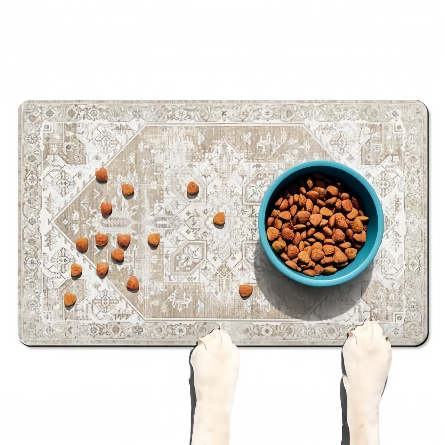 Huisdiermat – Voermat voor honden – Absorberende mat – Mat voor voer- en drinkbakken – Sneldrogend (houdt de voerplek droog en schoon) – Antislip – Eenvoudig dagelijks te reinigen (veeg het oppervlak simpelweg af met een vochtige doek)-50 x 80 cm
