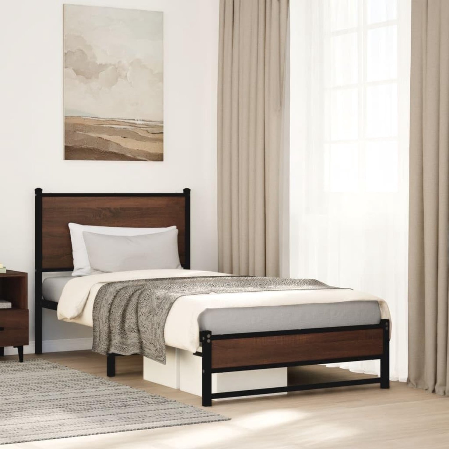 Stalen bedframe met opbergruimte klassiek design 80x200 cm bruin eikenkleur