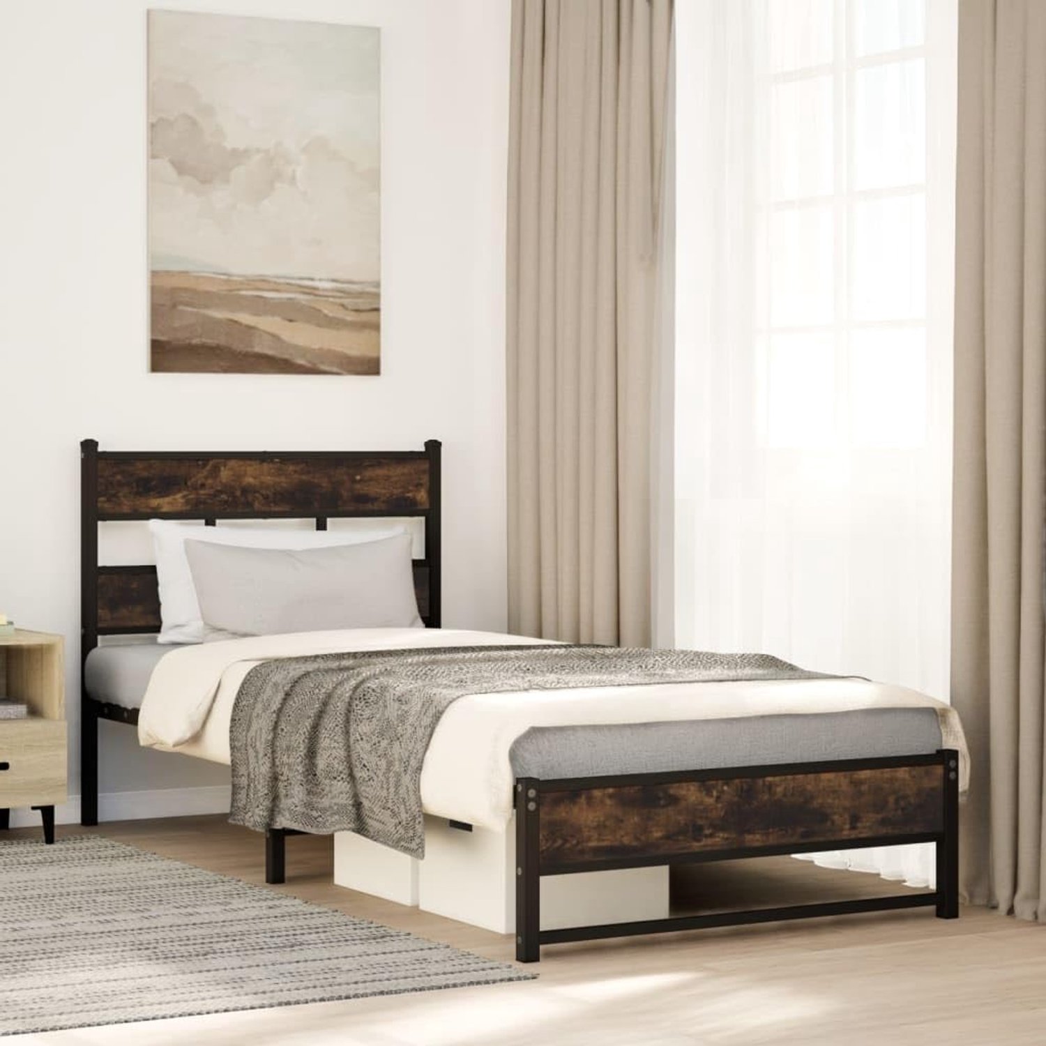 Bedframe met opbergruimte klassiek gerookt eiken 80x200 cm
