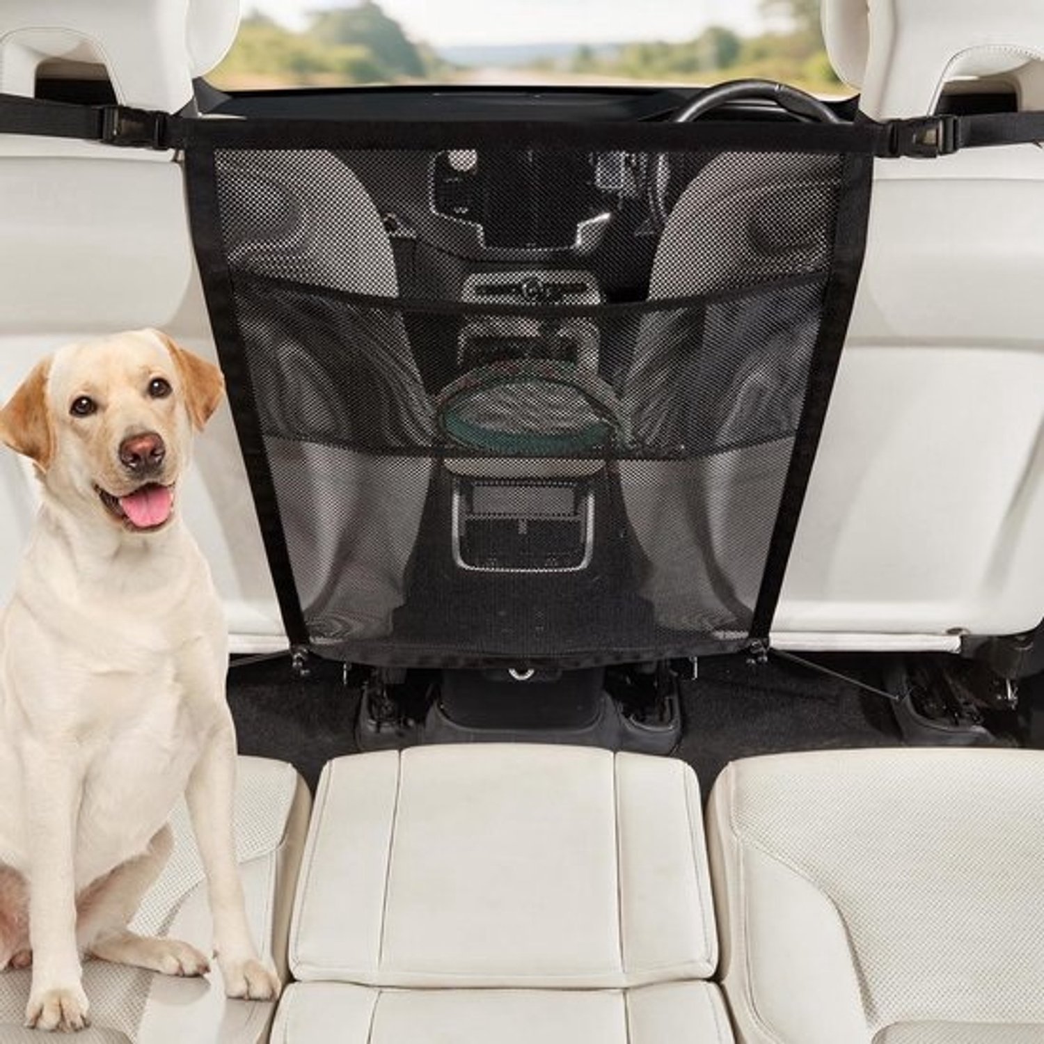 Hondenrek voor auto - Scheidingsnet voor honden - Veilig rijden - Verstelbaar ontwerp - 1 kg - Zwart