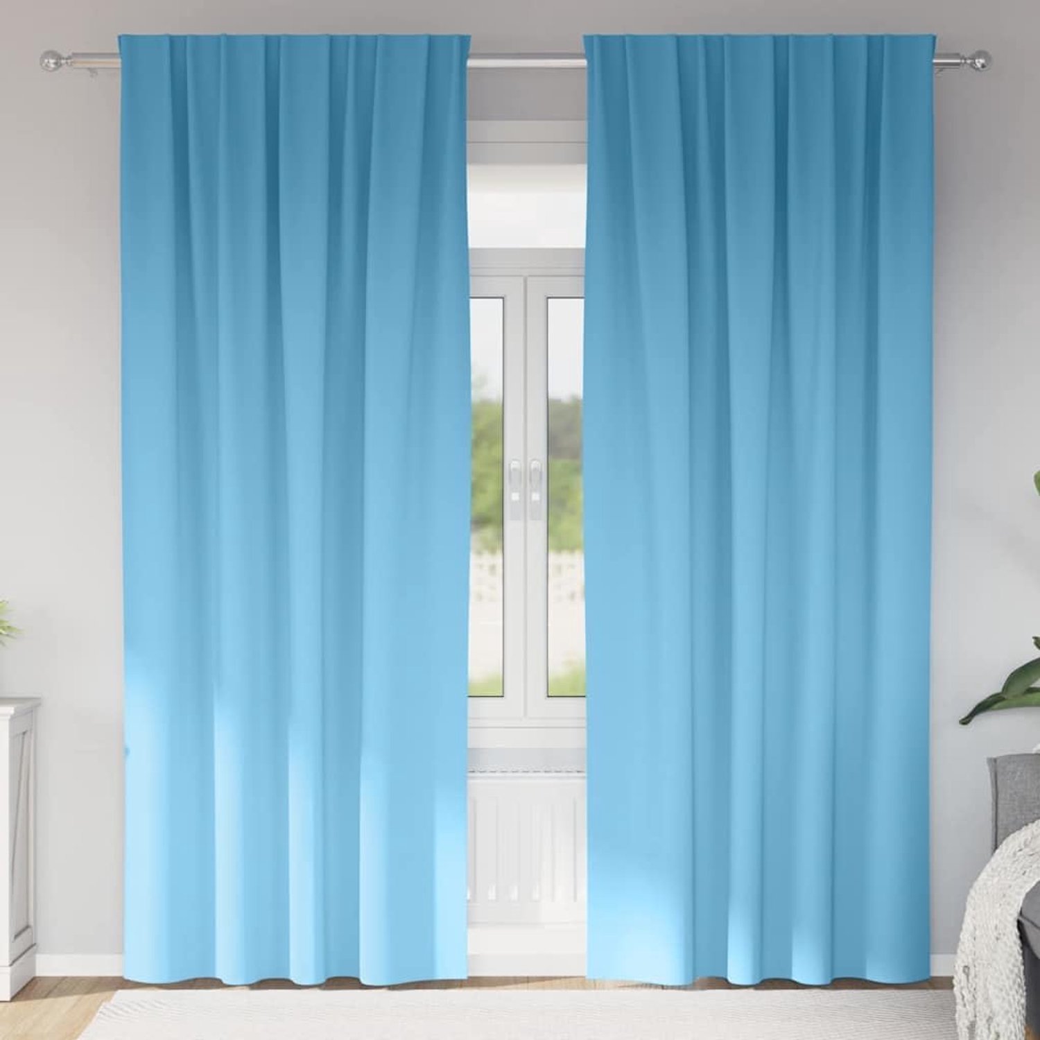 Verduisteringsgordijnen met ringsysteem 2 stuks Hemelsblauw 245 x 140 cm, drielaags weefsel voor lichtbescherming en privacy, montage aan de buitenkant voor ramen, handmatig openingssysteem