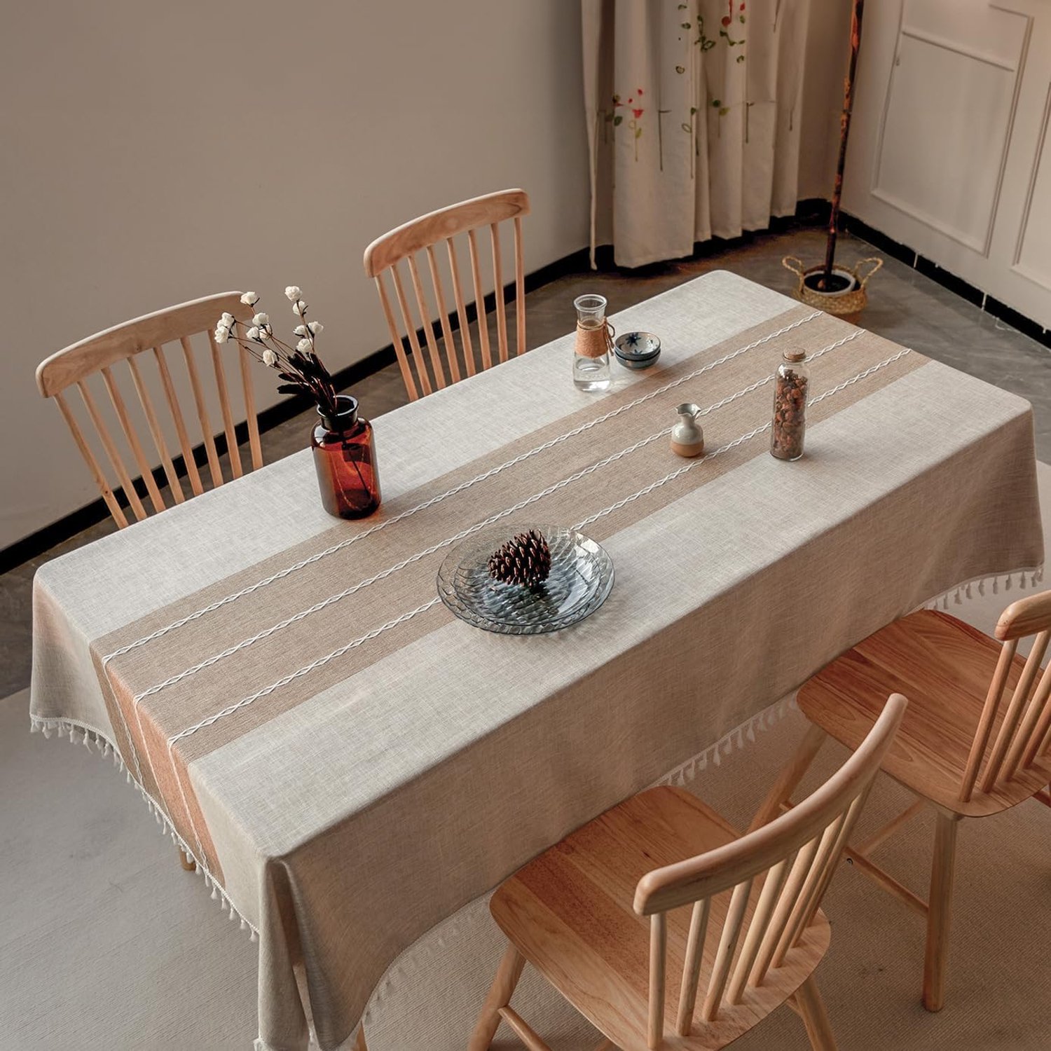 Tafelkleden, 140 x 213 cm waterdicht tafelkleed, linnengoed kreukvrij anti-vervagend, rustieke tafelhoes decoratie voor keuken eetkamer Kerstmis (rechthoek/langwerpig, 6-8 stoelen, lichte