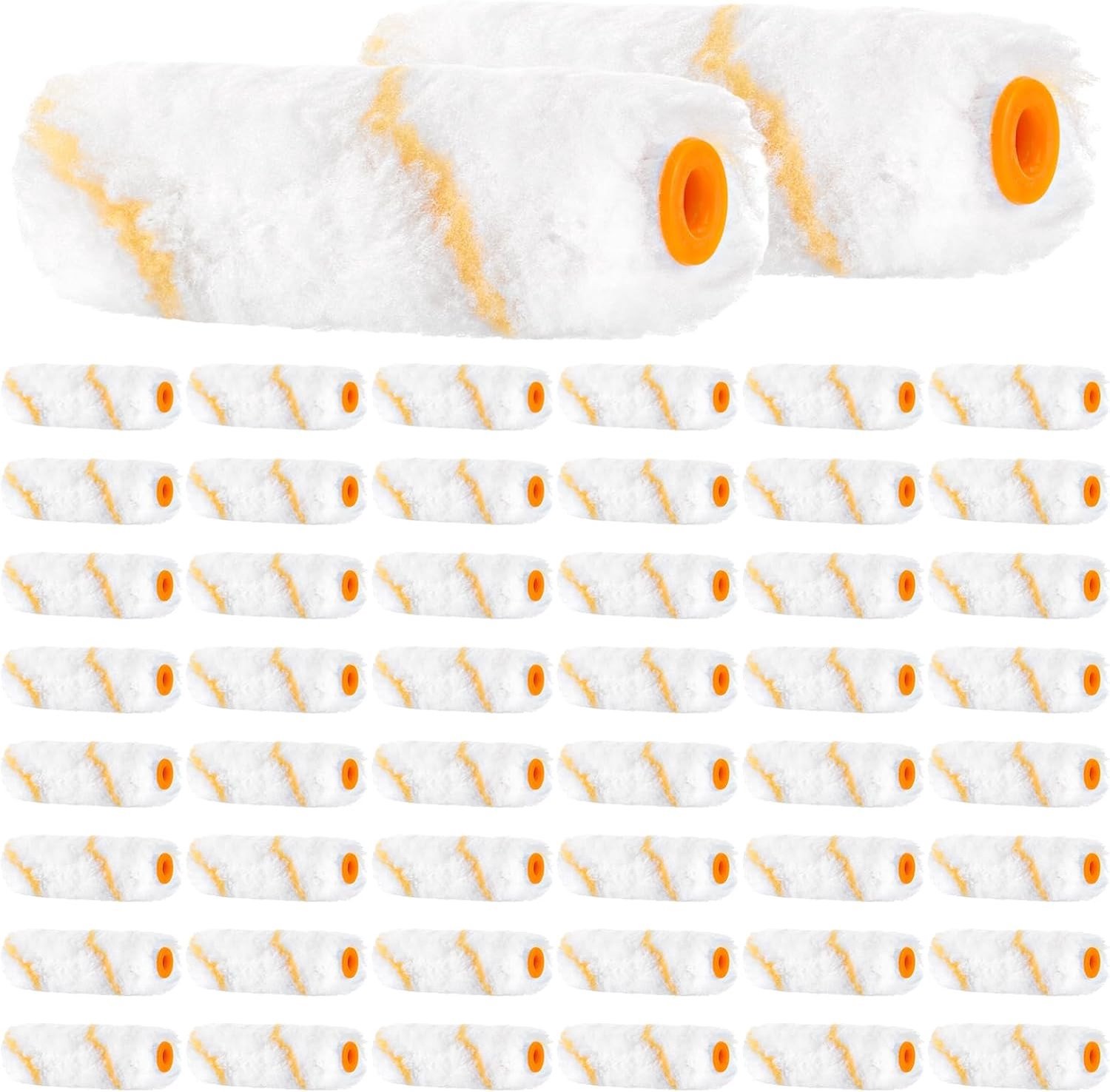Set van 50 Verfrollers, Klein 10 cm, Polyester, Perfect voor Muurverf, Wit met Gele Strepen, Verfroller Set zonder Handvat