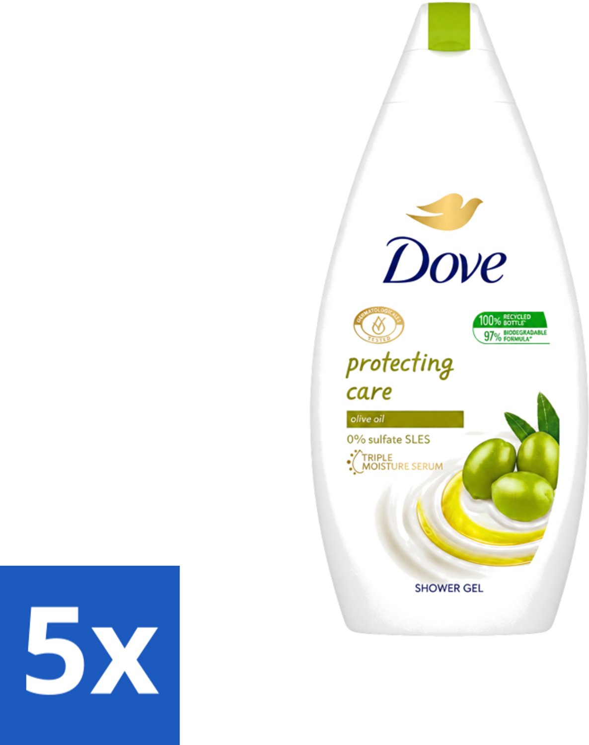5 x Dove Protecting Care - Douchegel - Olijfolie - Sulfaatvrij - 450 ml - Voordeelverpakking - 5 stuks