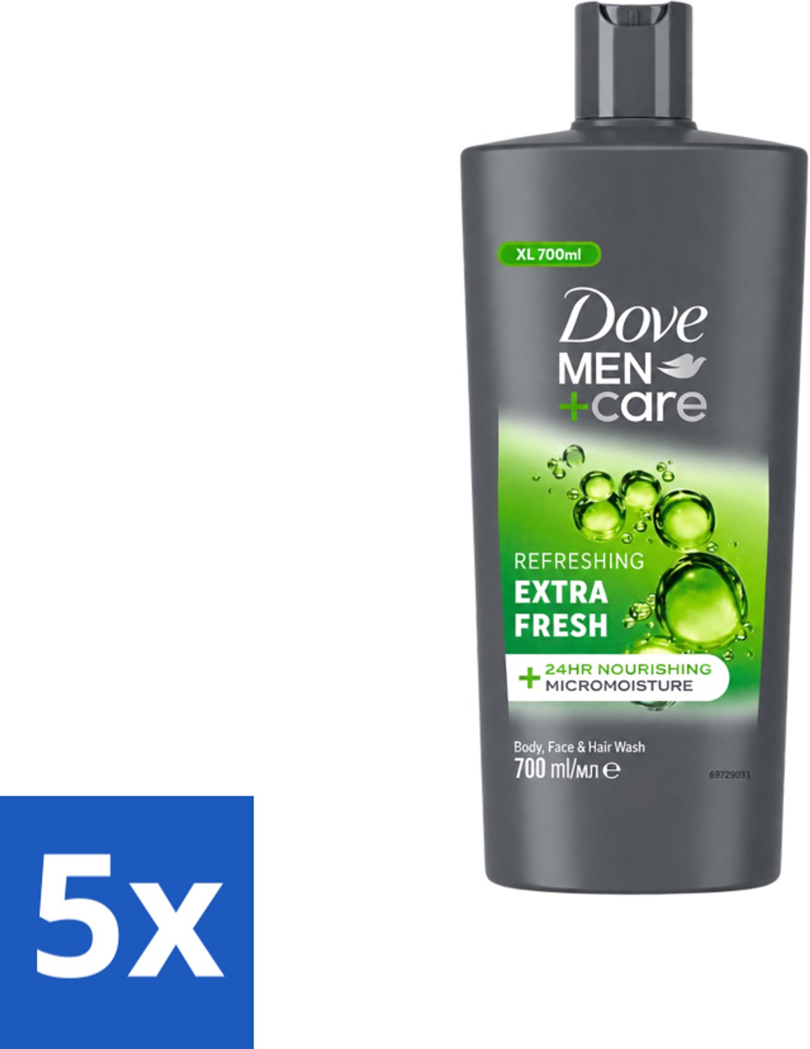 5 x Dove Men+Care - Extra Fresh - Douchegel 3-in-1 - Verzorgend - 700 ml - Voordeelverpakking - 5 stuks