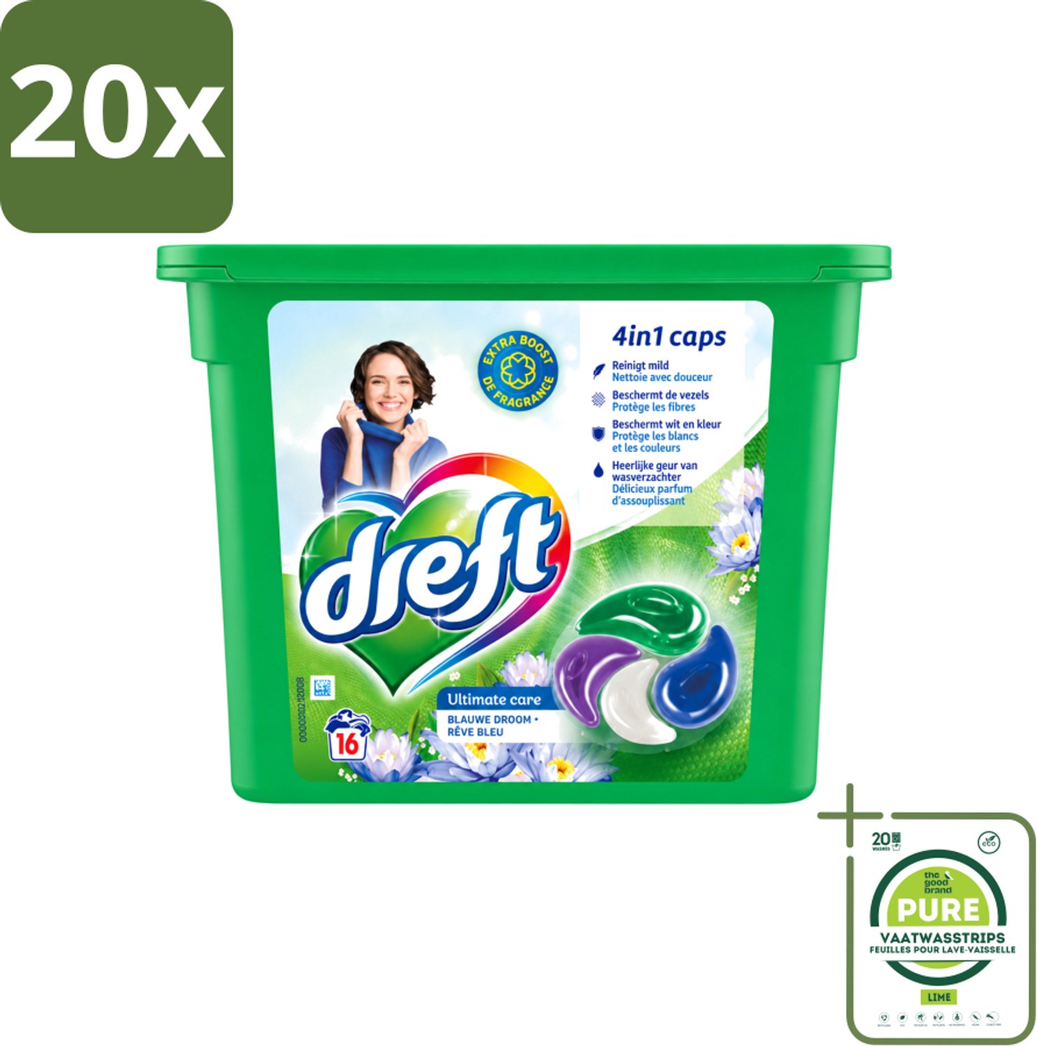 20 x Dreft - Wasmiddelcapsules 4in1 - Gekleurde Was - Blauwe Droom - 16 Wasbeurten - Grootverpakking - Vaatwasstrips - Wasmiddelcapsules - Blauwe Droom - Kleurbescherming - Frisheid - Wasgoed Reinigen