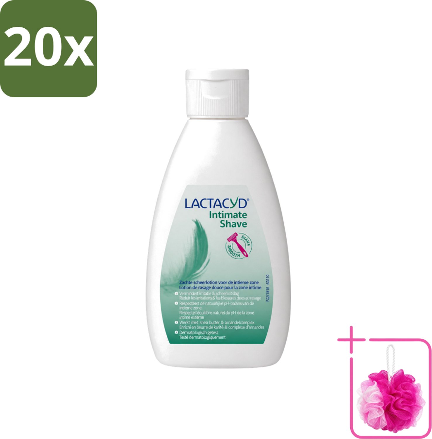 20 x Lactacyd – Intimate Shave – Scheerlotion – 200 ml - Bulkverpakking - Intieme scheerlotion - Douchemop - Gevoelige huid