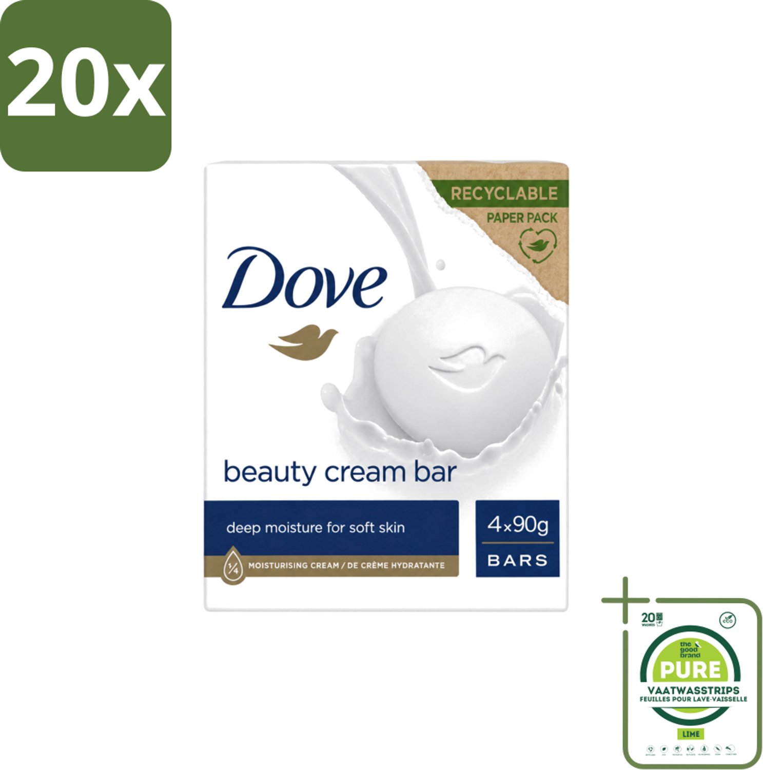 20 x Dove Original - Zeep - Beauty Cream Bar - 360 g - Grootverpakking - Vaatwasstrips - Zachte Reiniging - Gezichtszeep - Huidverzorging - Zeepbar - Dagelijks Gebruik