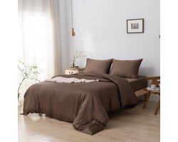 Boomba Bamboo bamboe beddengoedset - Coffee Brown - 1-persoons XL - dekbedovertrek 140x220 cm, hoeslaken 90x200 cm en 2 kussenslopen 50x75 cm - 400TC satijn
