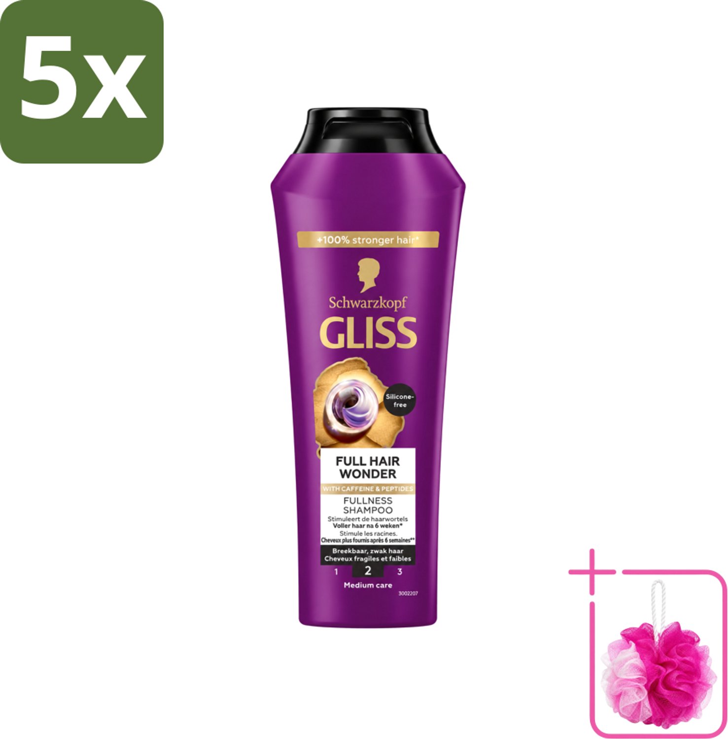 5 x Gliss Shampoo Full Hair Wonder - 250 ml - Bulkverpakking - Haarversterkend shampoo - Douchemop - Volume voor dun haar
