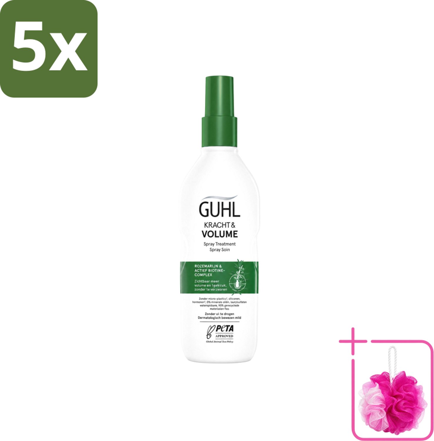 5 x Guhl – Spray Treatment – Kracht & Volume – 150 ml - Bulkverpakking - Haarversterking - Douchemop - Volumeboost