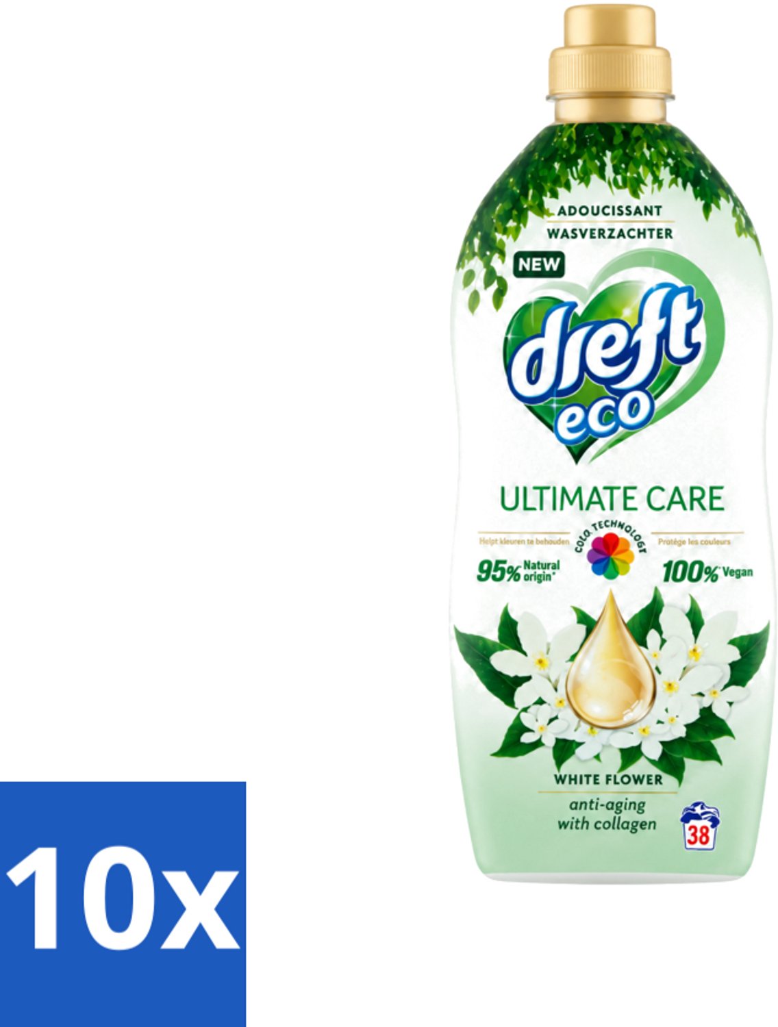 10 x Dreft ECO - Wasverzachter - Gekleurde Was - Witte Bloem - Anti-Veroudering - 38 Wasbeurten - Voordeelverpakking - 10 stuks
