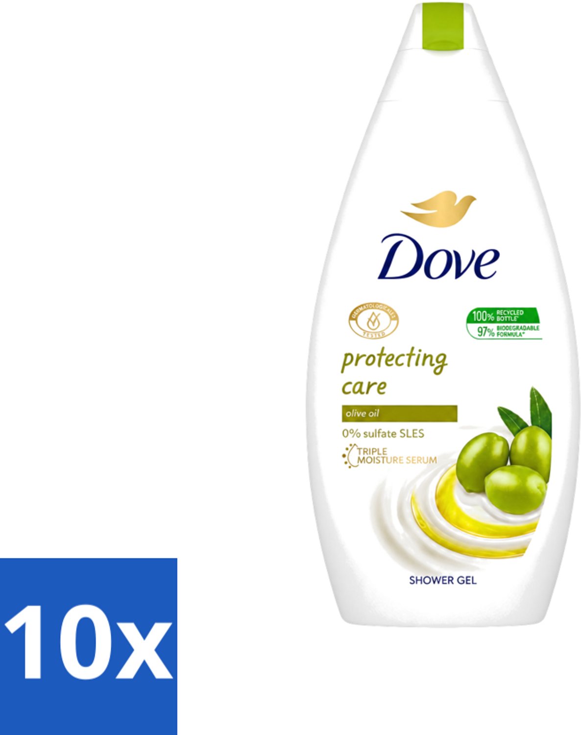 10 x Dove Protecting Care - Douchegel - Olijfolie - Sulfaatvrij - 450 ml - Voordeelverpakking - 10 stuks