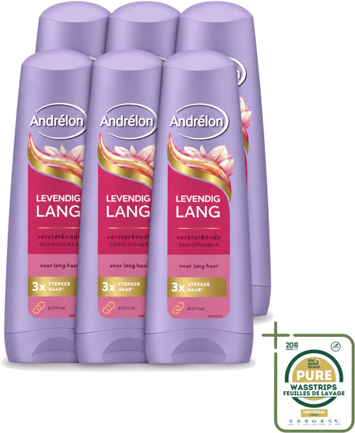 6 x Andrélon – Conditioner – Levendig Lang – 200 ml - Wasstrips - Lang Haar Verzorgen - Lang Haar Versterken - Biotine Voor Haar - Haarbreuk Voorkomen - Gezond Haar