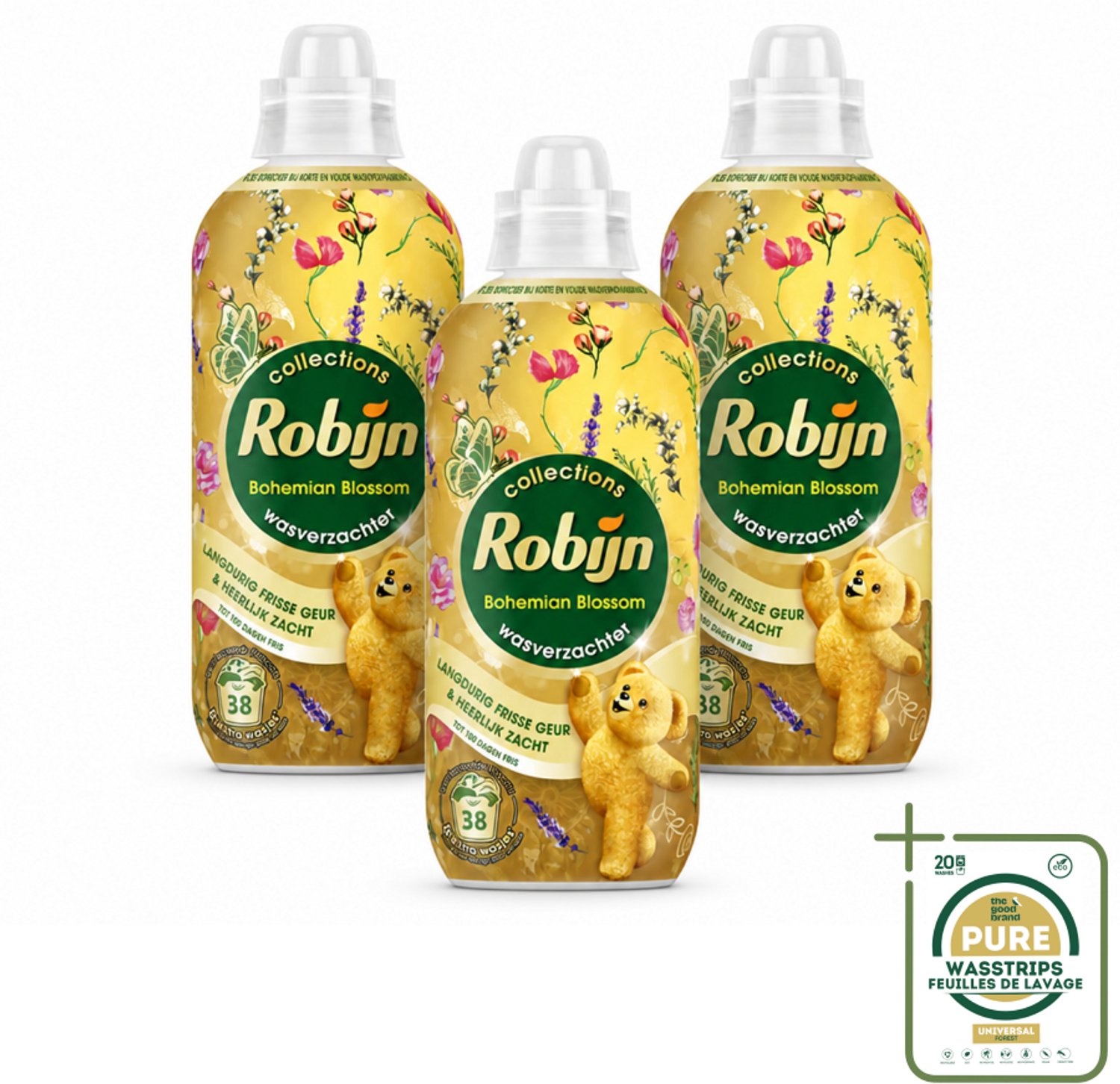 3 x Robijn – Wasverzachter – Bohemian Blossom – 765 ml - Wasstrips - Wasverzachter - Wasverzachter Bloemig - Wasverzachter Zacht - Wasverzachter Voor Katoen - Wasverzachter Voor Synthetisch