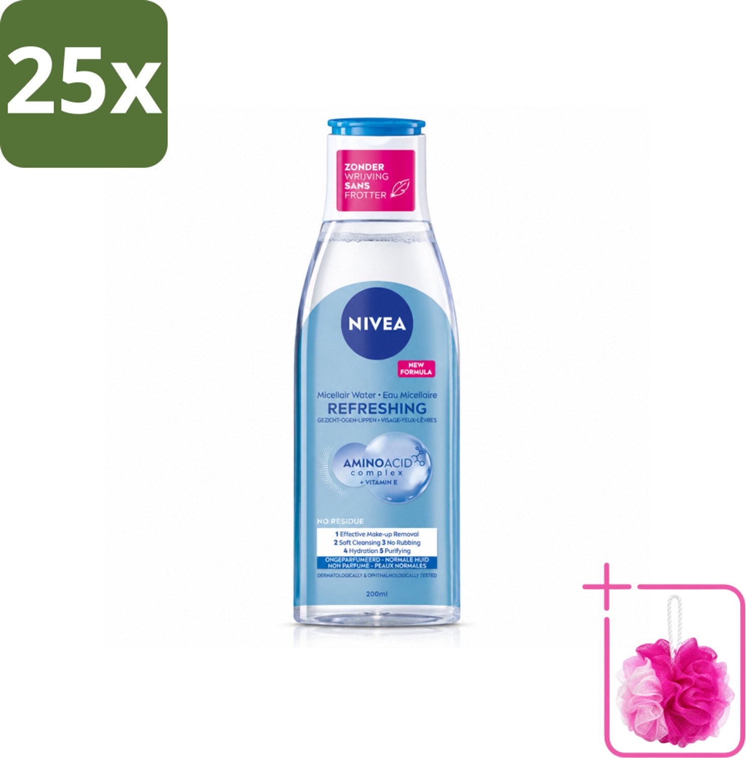 25 x NIVEA – Micellair Reinigingswater – Refreshing – 200 ml - Bulkverpakking - Gezichtsreiniger - Douchemop - Micellair water