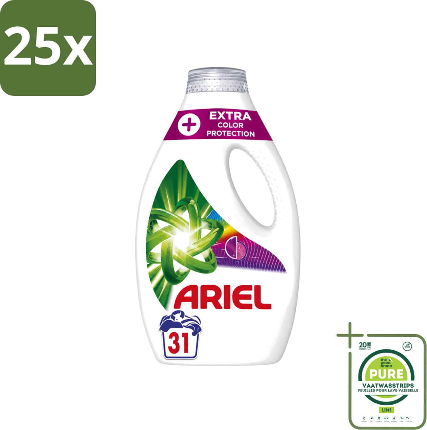 25 x Ariel Original - Extra Kleurbescherming - Vloeibaar Wasmiddel - Gekleurde Was - 31 Wasbeurten - Grootverpakking - Vaatwasstrips - Kleurbescherming - Wasmiddel - Gekleurde Was - Koud Wassen - Vezelverjonging