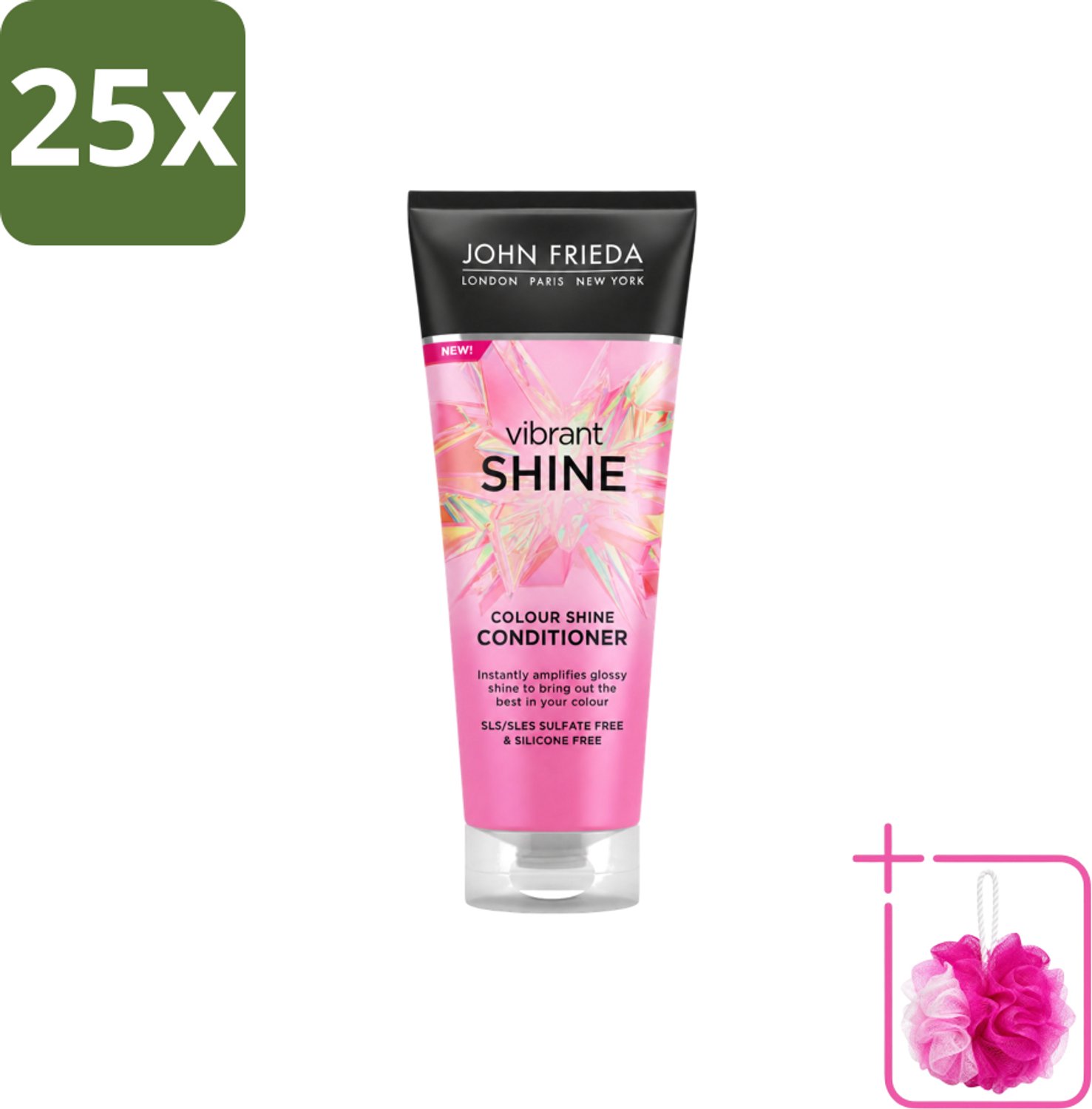 25 x John Frieda – Conditioner – Vibrant Shine Colour – Glansversterkend – 250 ml - Bulkverpakking - Glansversterking - Douchemop - Haarkleur