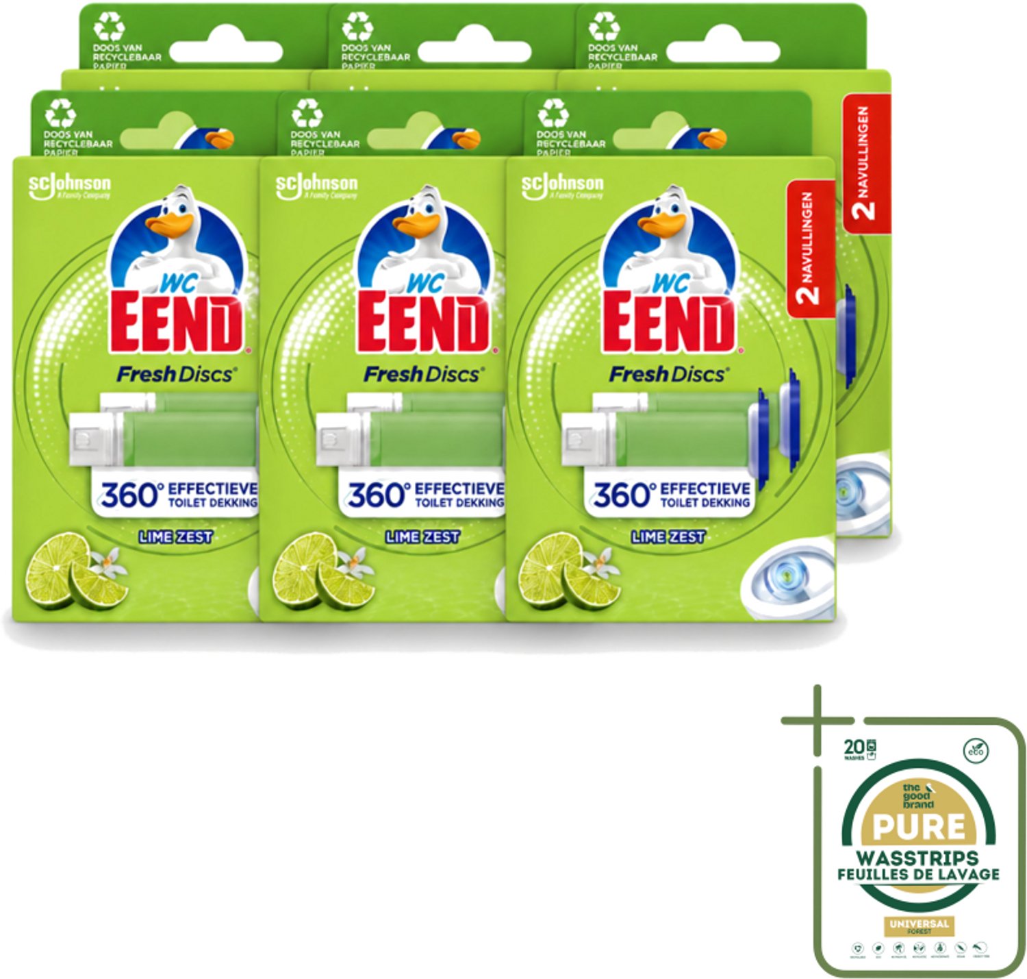 6 x WC Eend – Fresh Discs – Duo Navulling – Lime Zest – 72 ml - Wasstrips - Toilet Reinigen - Toilet Hygiëne - Toilet Blok - Toilet Navulling - Toilet Frisheid