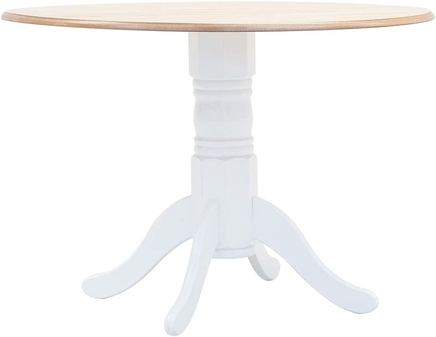 Eettafel, wit en bruin, 106 cm, massief hout, rubberboom met MDF-plaat en stabiel frame, duurzame eettafel voor keuken, eenvoudige montage en onderhoud, robuust meubelstuk