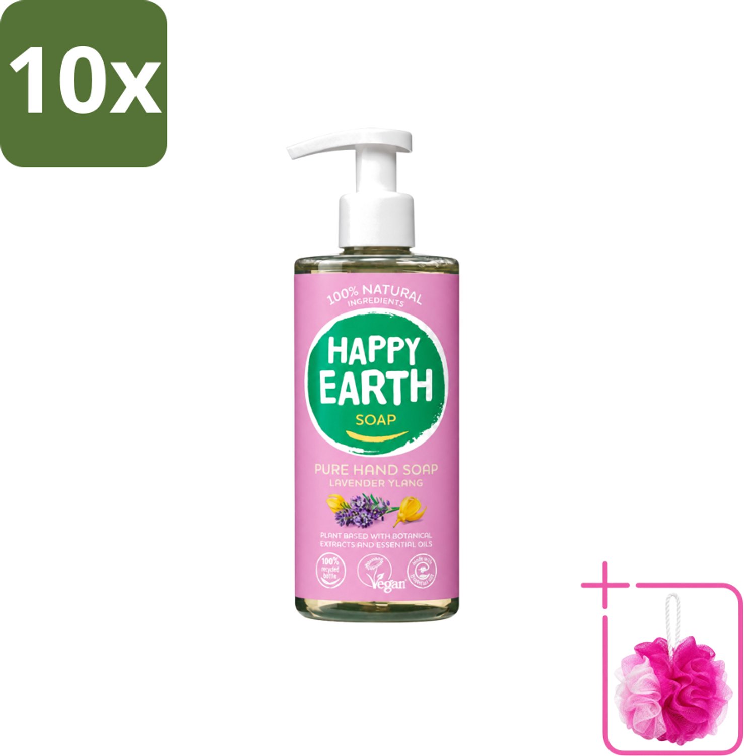 10 x Happy Earth – Handzeep – 100% Natuurlijk Lavender Ylang – 300 ml - Bulkverpakking - Natuurlijke handzeep - Douchemop - Vegan handzeep