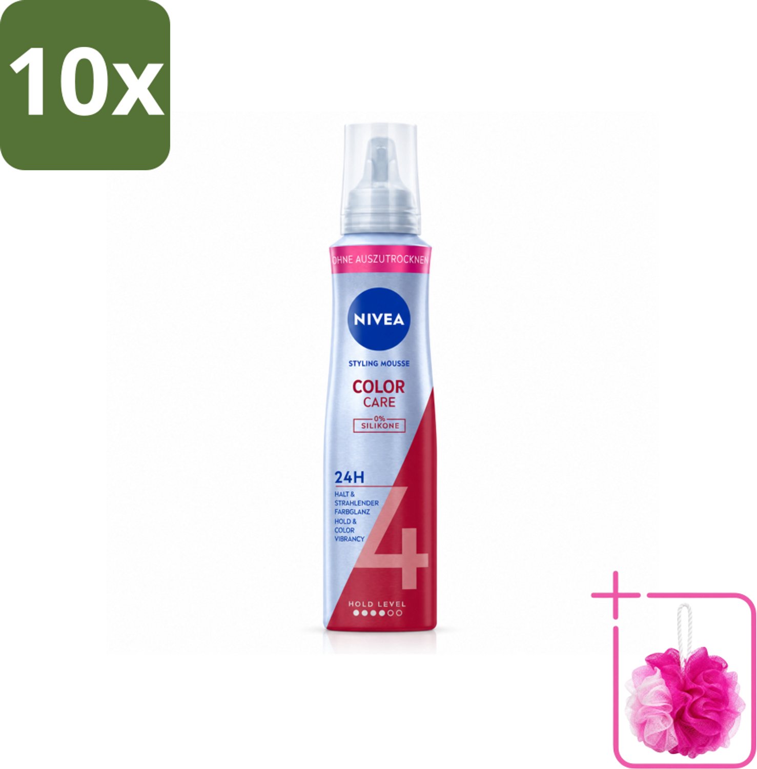 10 x NIVEA – Haarmousse – Color Care & Protect – 150 ml - Bulkverpakking - Haarkleur bescherming - Douchemop - Haarmousse