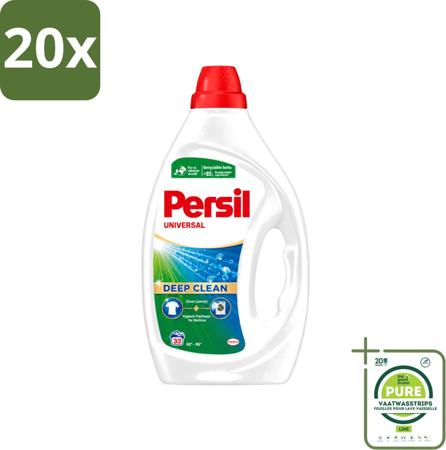 20 x Persil Universal - Vloeibaar Wasmiddel - Witte en Gekleurde Was - 33 Wasbeurten - Grootverpakking - Vaatwasstrips - Persil Universal Gel - Wasmiddel - Vlekverwijdering - Frisheid - Wasmachine