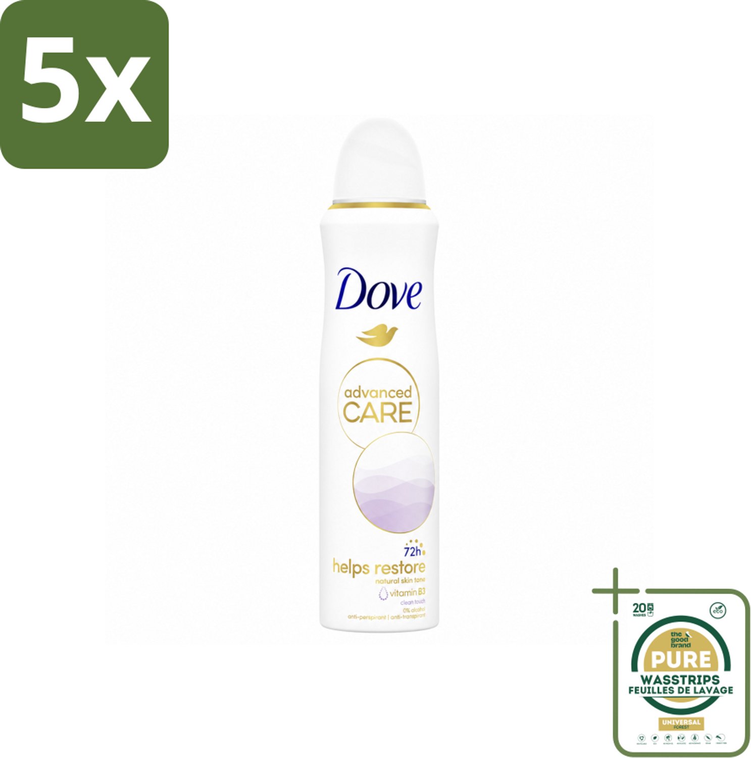 5 x Dove – Deodorant Spray – Clean Touch – 150 ml - Wasstrips - Anti-transpirant Spray - Zweetvermindering - Geurvermindering - Huidbescherming - Frisse Geur