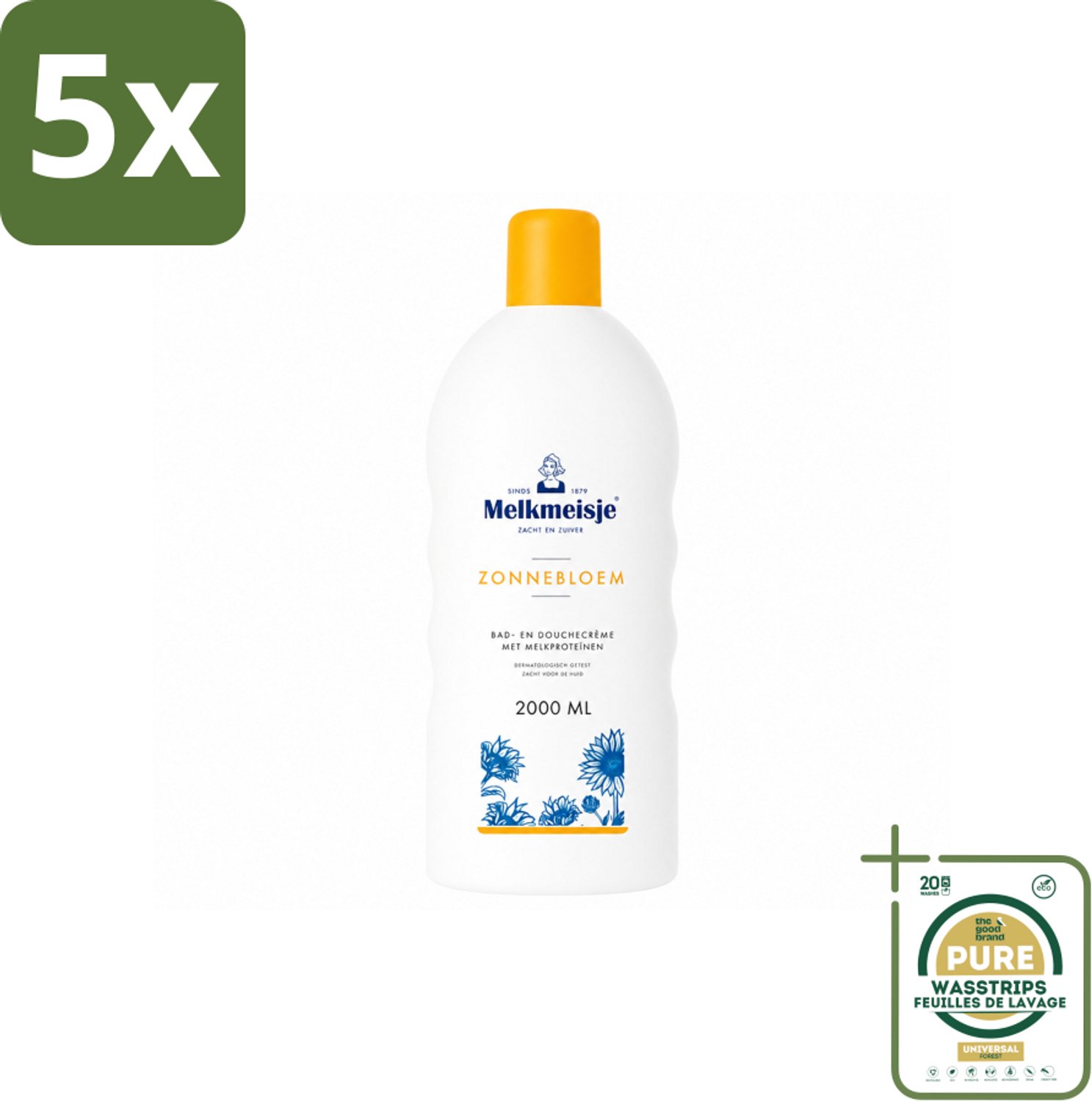 5 x Melkmeisje – Bad & Douchecrème – Zonnebloem – 2000 ml - Wasstrips - Bad En Douchecrème - Badcrème - Douchecrème - Zonnebloem En Melk - Huidverzorging