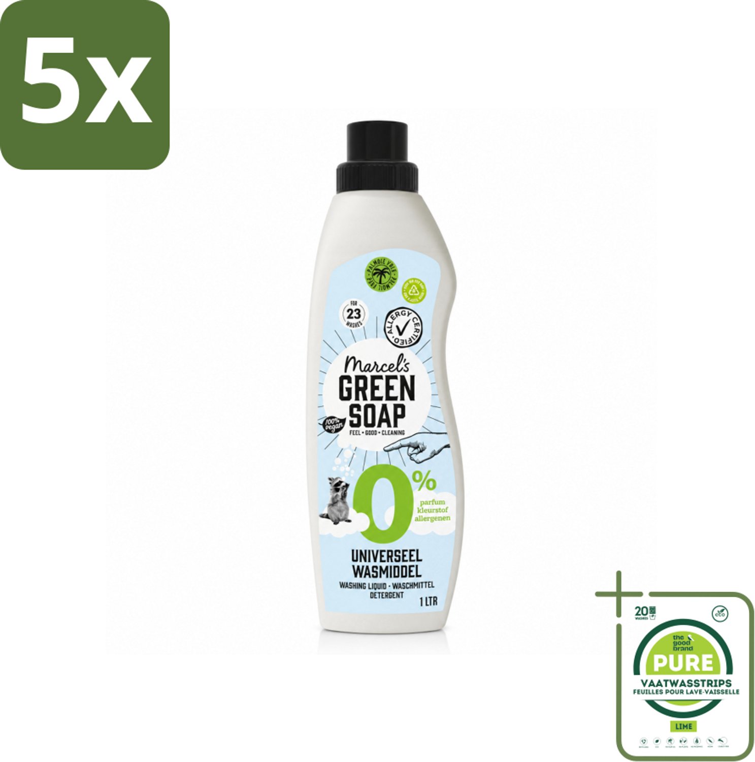 5 x Marcel’s Green Soap – Wasmiddel – Universeel - 0% – Zonder parfum en kleurstof – 1 liter - Grootverpakking - Vaatwasstrips - Wasmiddel 0% Parfum - Gevoelige Huid - Milde Wasmiddel - Duurzame Wasmiddel - Geen Kleurstoffen