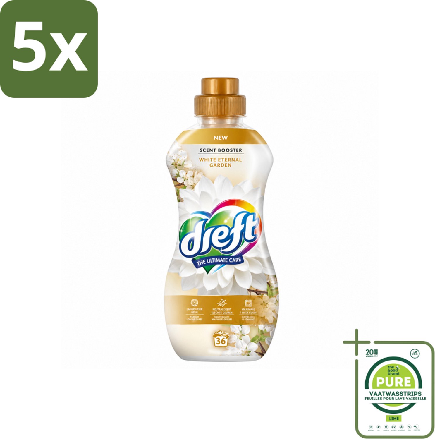 5 x Dreft – White Eternal Garden – Vloeibare Geurbooster – 720 ml – 36 wasbeurten - Grootverpakking - Vaatwasstrips - Wasgeur - Wasgeurbooster - Frisse Geur - Wasmiddel - Textiel Verzorging