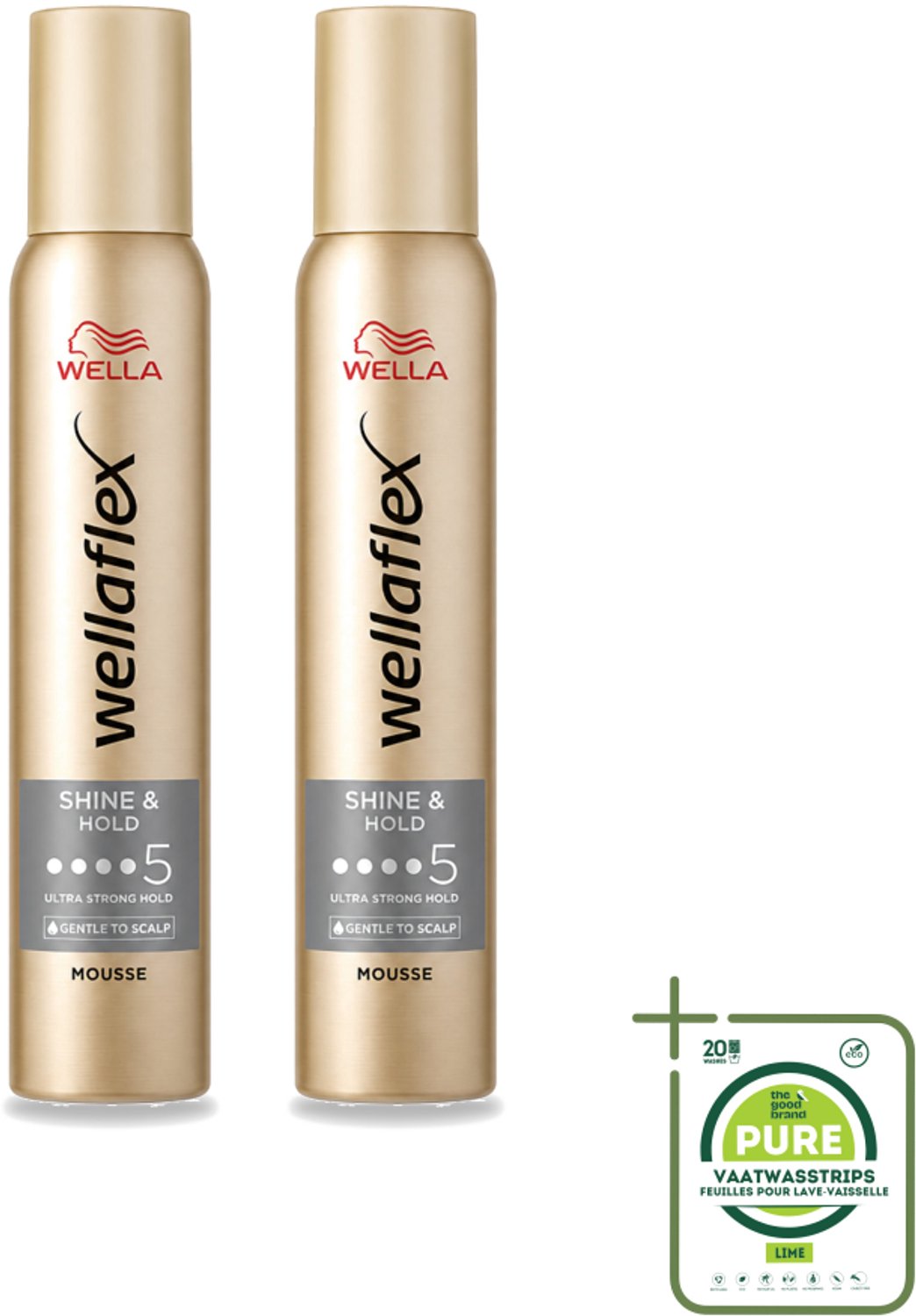 2 x Wella – Flex Shine & Hold – Haarmousse – 200 ml - Grootverpakking - Vaatwasstrips - Glans - Houdbaarheid - Haarverzorging - UV Bescherming - Vegan Haarproduct