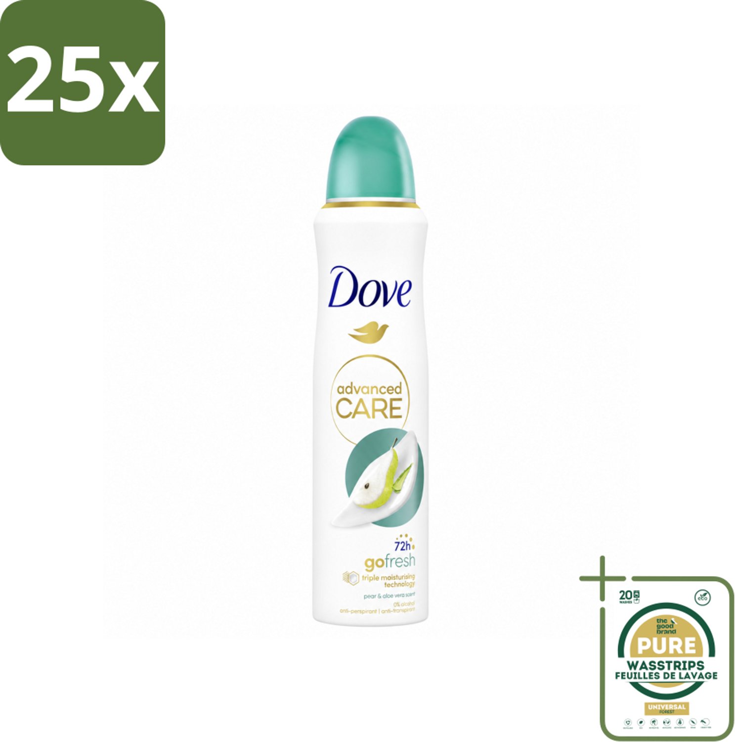 25 x Dove – Deodorant Spray – Peer & Aloe Vera – 150 ml - Wasstrips - Anti-transpirant Spray - Zweetvermindering - Deodorant Spray - Peer En Aloë Vera - Huidbescherming