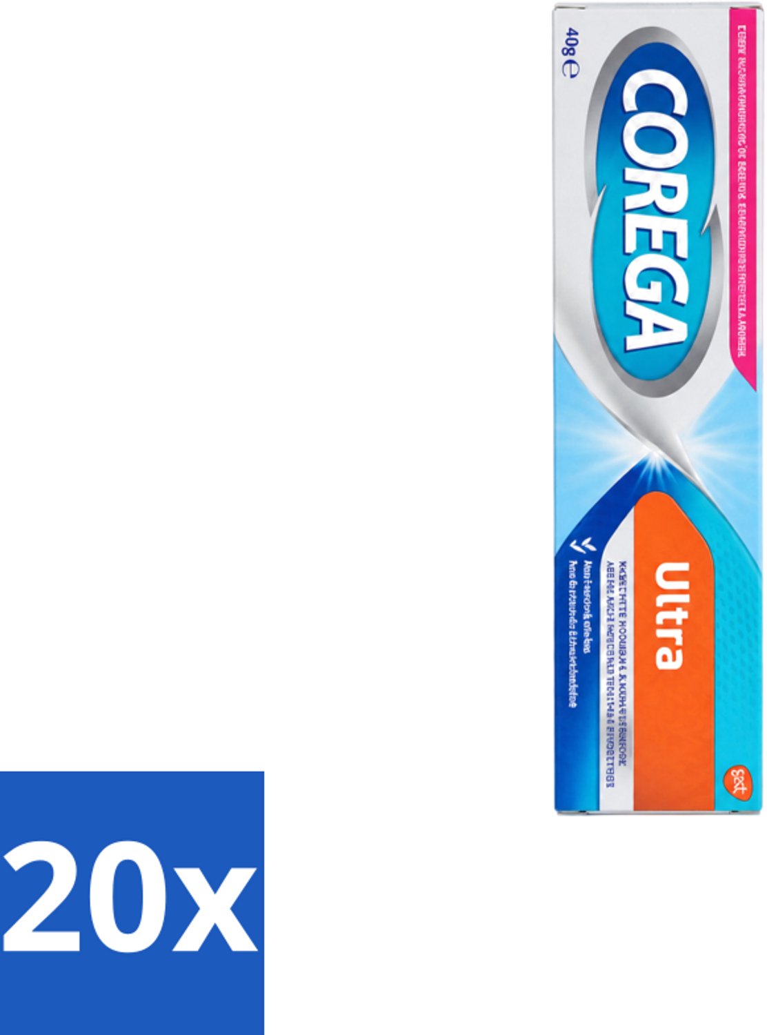 20 x Corega Ultra Kleefcrème - Krachtig Houvast & Bescherming - Met Verfrissende Mintsmaak - 40g - Voordeelverpakking - 20 stuks