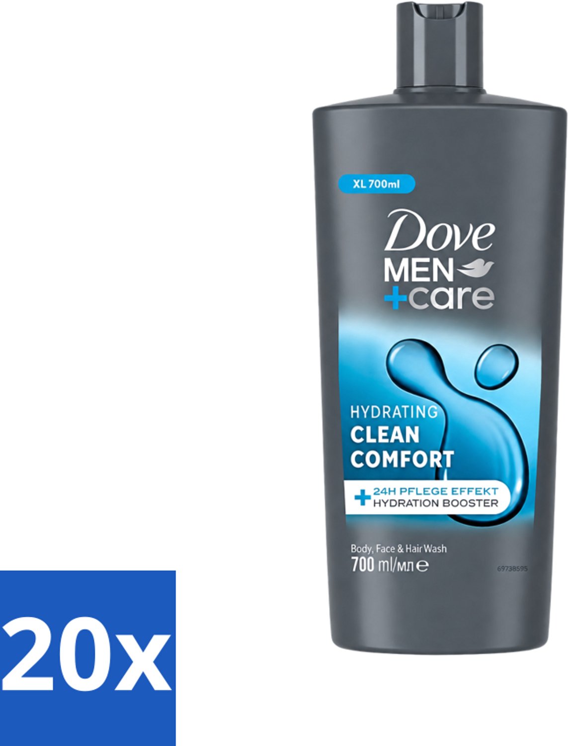 20 x Dove Men+Care - Clean Comfort - 3-in-1 Douchegel - Hydraterend- 700 ml - Voordeelverpakking - 20 stuks