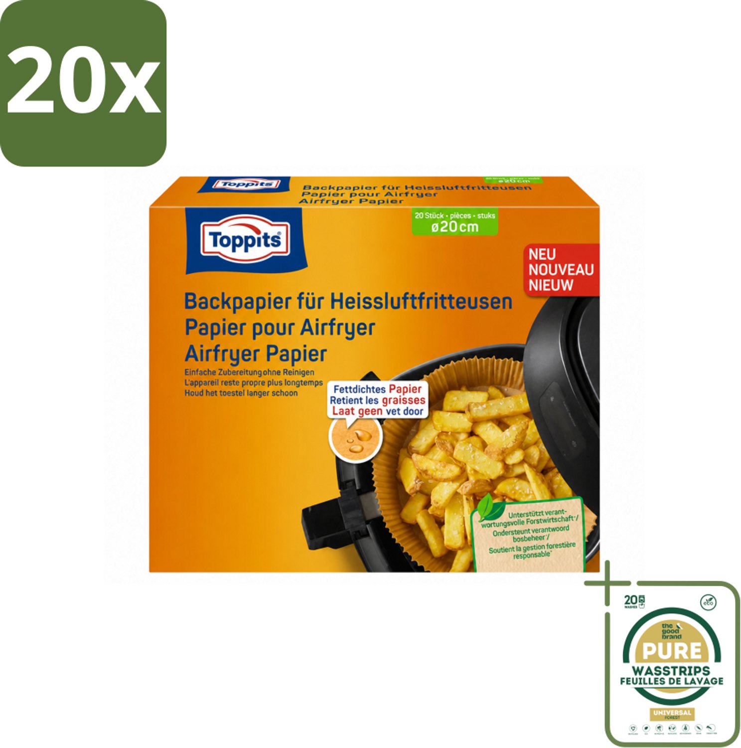 20 x Toppits – Airfryer Papier – 20 cm – 20 Zakjes - Wasstrips - Airfryer Bakpapier - Bakpapier Airfryer - Airfryer Papier - Gezond Bakpapier - Vetabsorberend Papier