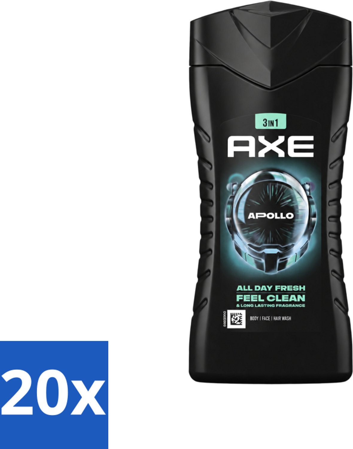20 x Axe - 3-in-1 Douchegel - Apollo - Sage & Cedarwoord - 12hrs Long Lasting Scent - 250 ml - Voordeelverpakking - 20 stuks