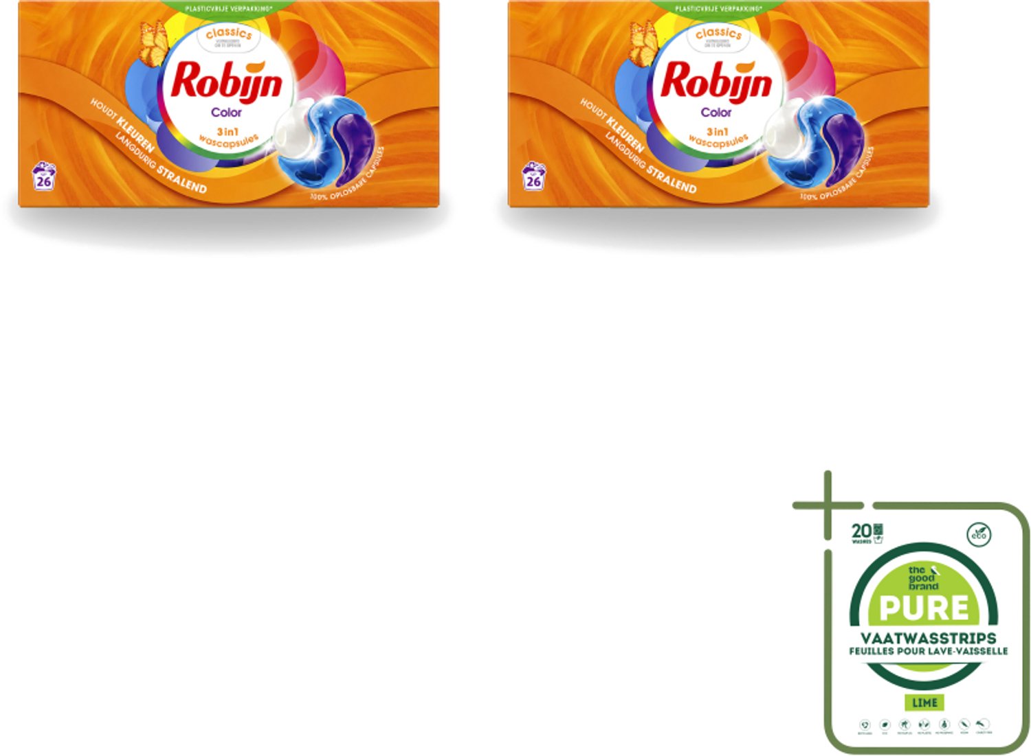 2 x Robijn – 3-in-1 Wascapsules – Color - 26 Capsules - Grootverpakking - Vaatwasstrips - Kleurverzorging - Wascapsules - Wasgeur - Wasverzachter - Kleurbehoud