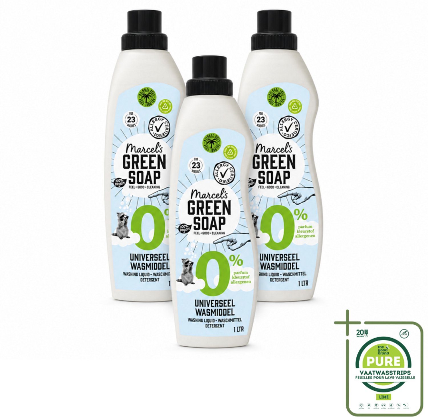 3 x Marcel’s Green Soap – Wasmiddel – Universeel - 0% – Zonder parfum en kleurstof – 1 liter - Grootverpakking - Vaatwasstrips - Wasmiddel 0% Parfum - Gevoelige Huid - Milde Wasmiddel - Duurzame Wasmiddel - Geen Kleurstoffen