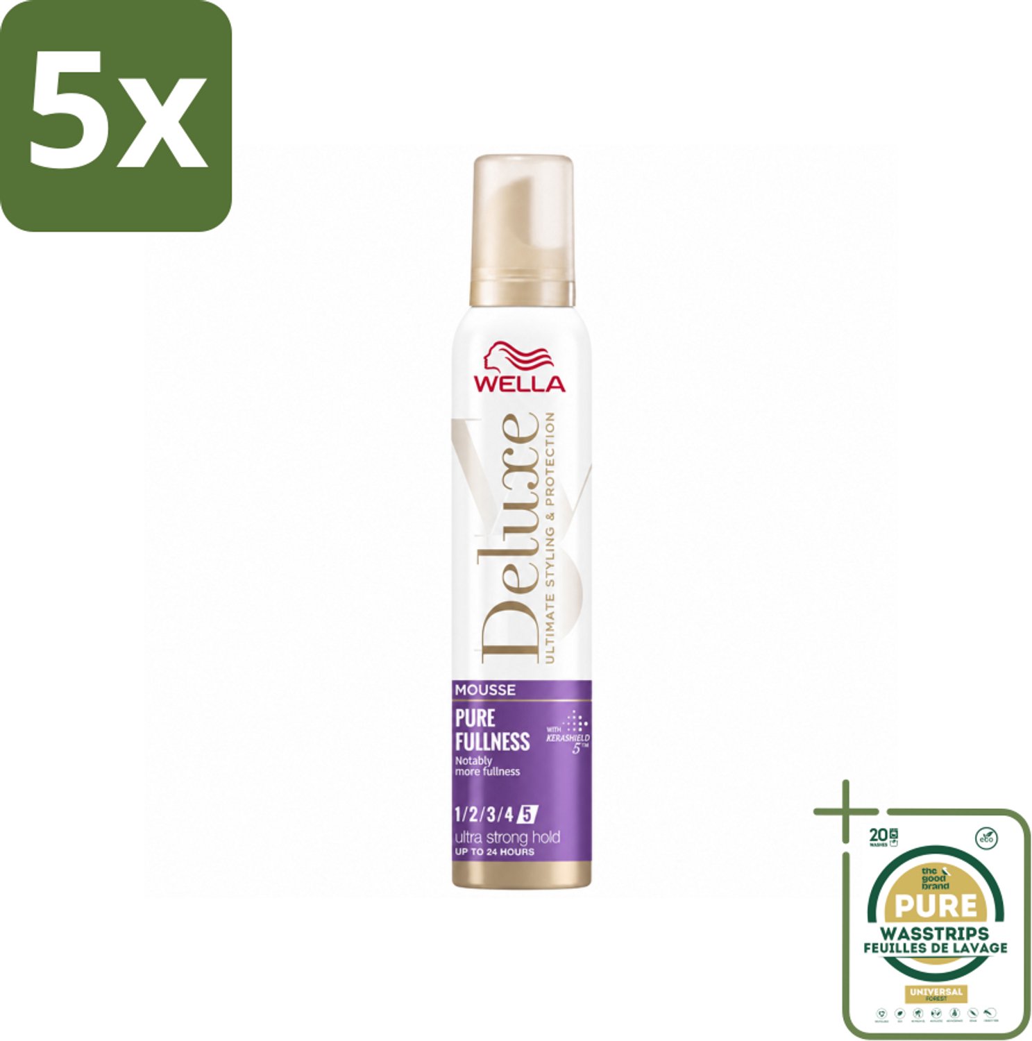 5 x Wella – Deluxe Pure Fullness – Haarmousse – 200 ml - Wasstrips - Haarmousse - Volume - Haarbescherming - Kerashield 5 - Anti-pluis